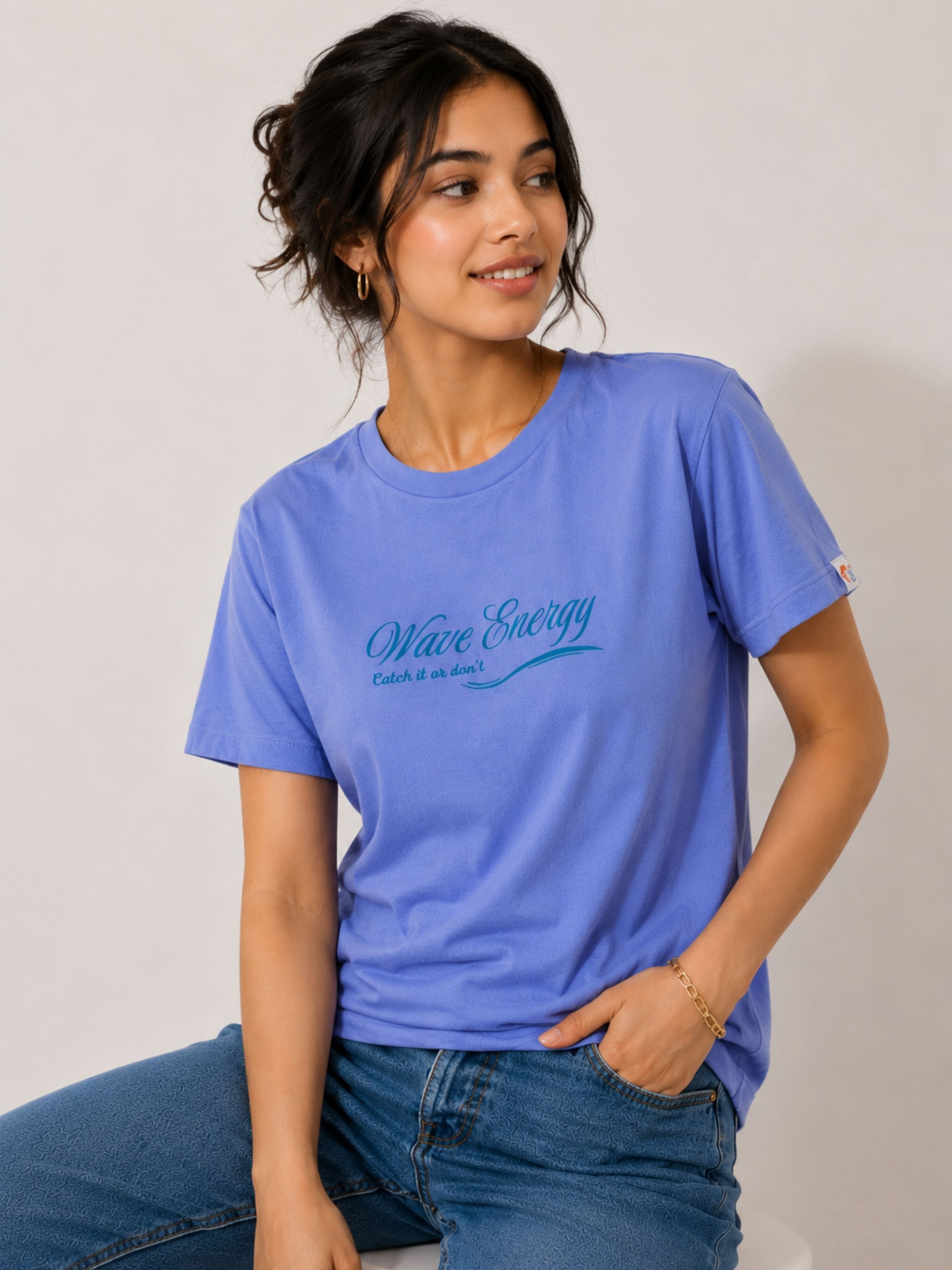 Lavender Blue Cotton T-Shirt for Women | Regular Fit Vibe Tee