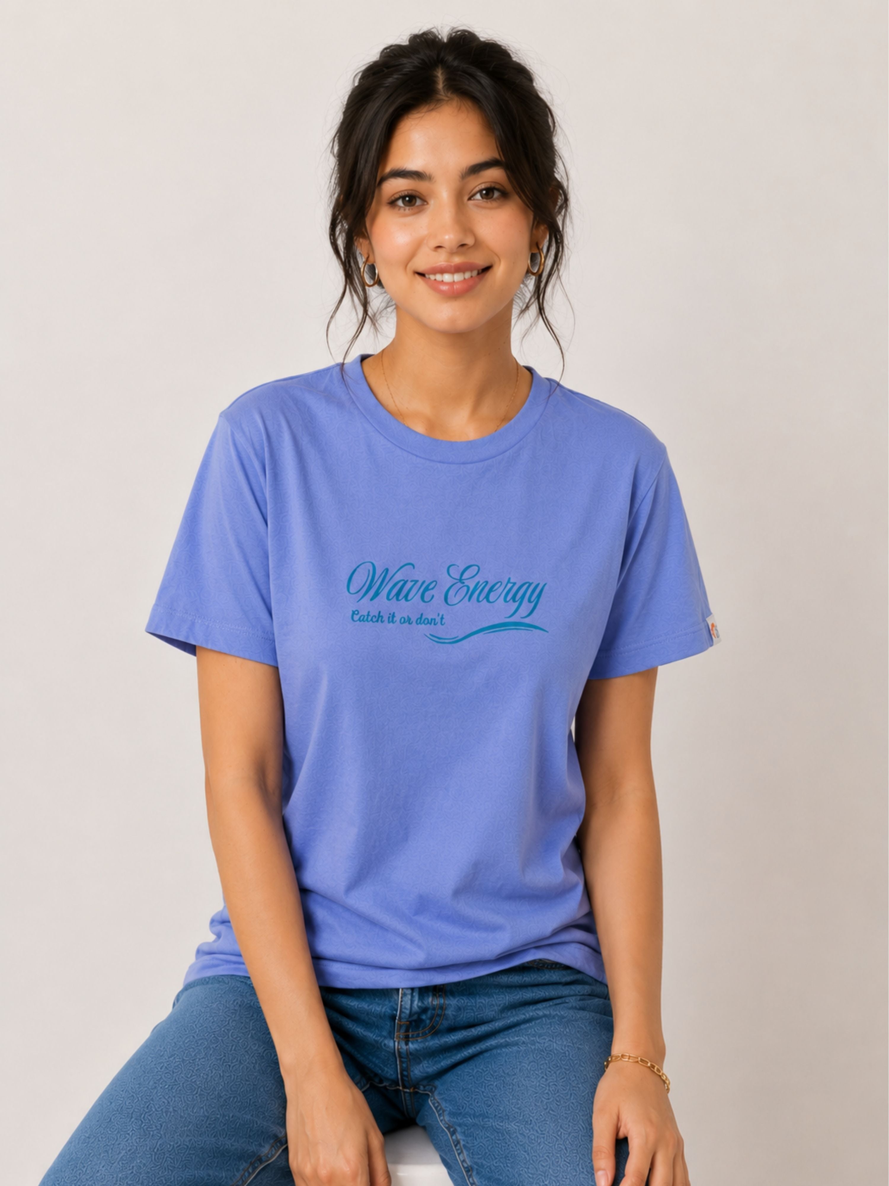 Lavender Blue Cotton T-Shirt for Women | Regular Fit Vibe Tee