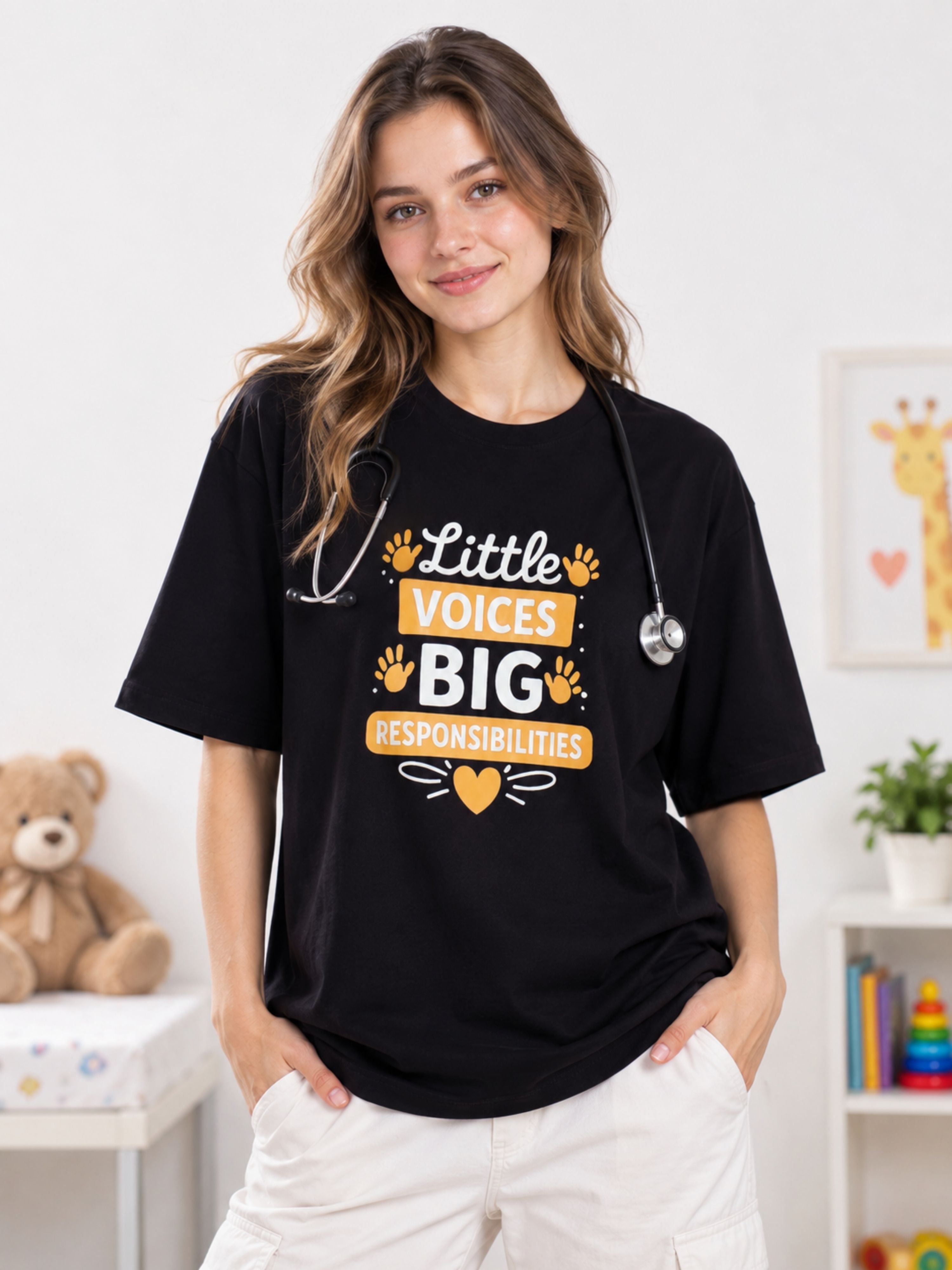 Paediatrician | Little Voices, Big Responsibilities | Oversized fit Tshirt
