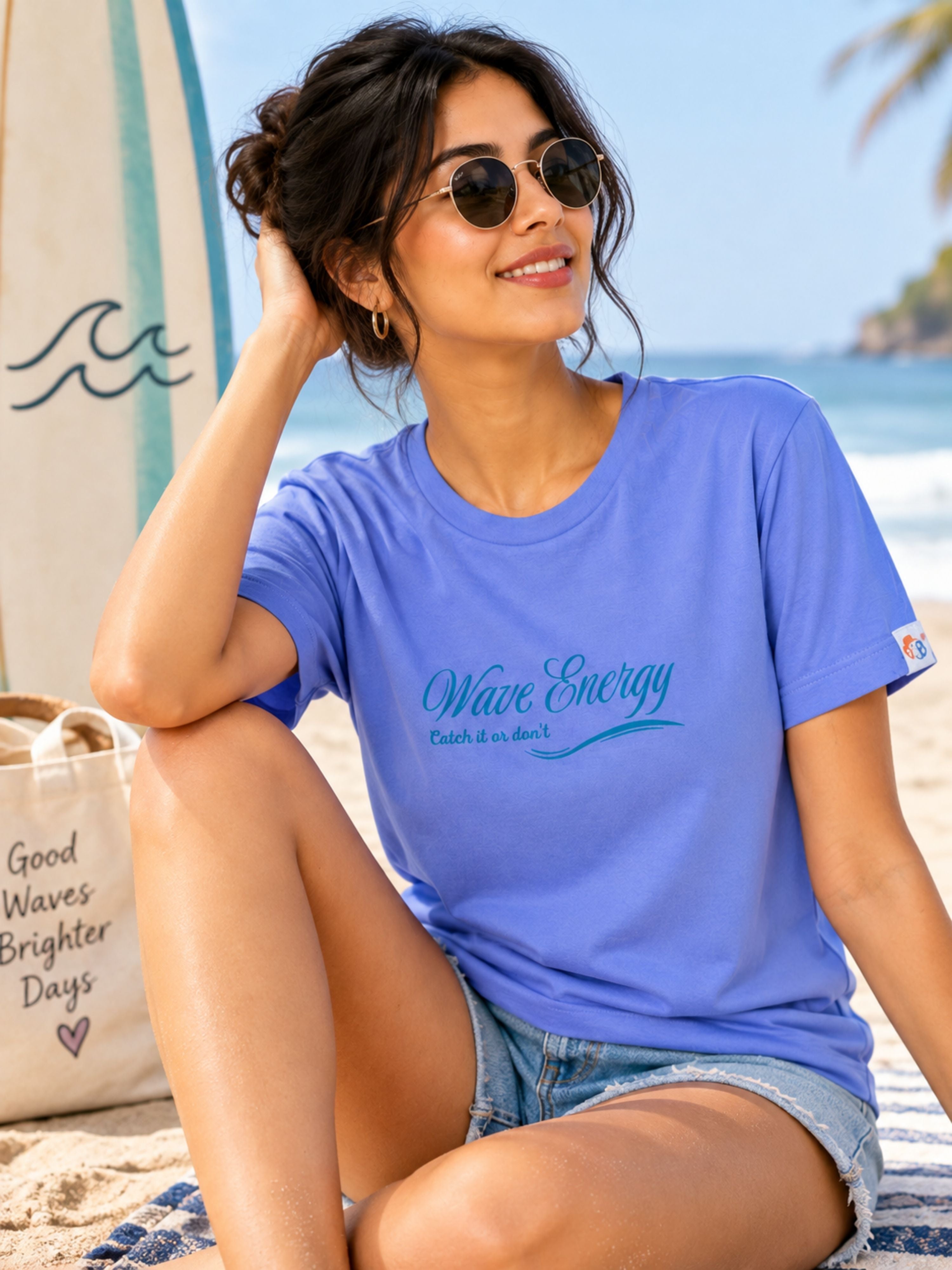 Lavender Blue Cotton T-Shirt for Women | Regular Fit Vibe Tee