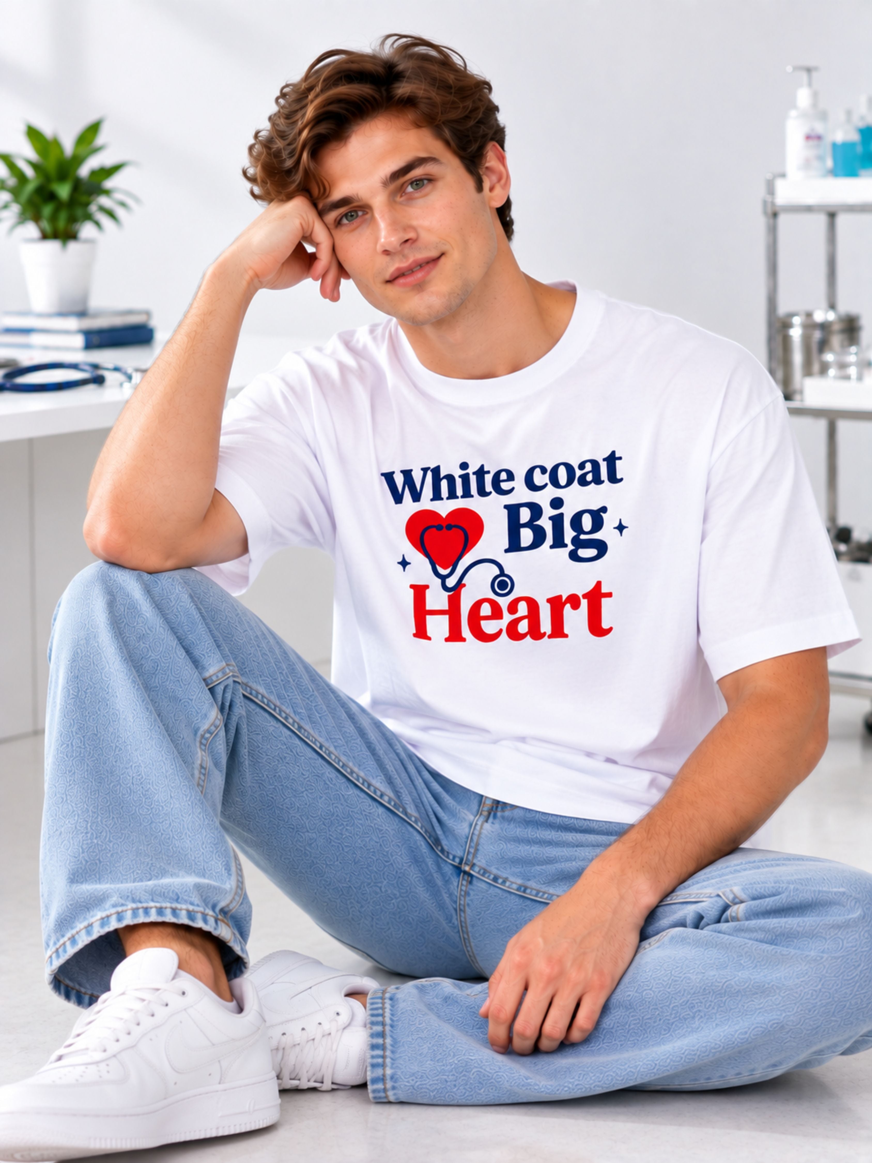 Doctor | White Coat. Big Heart | Oversized Printed T-shirt For Men