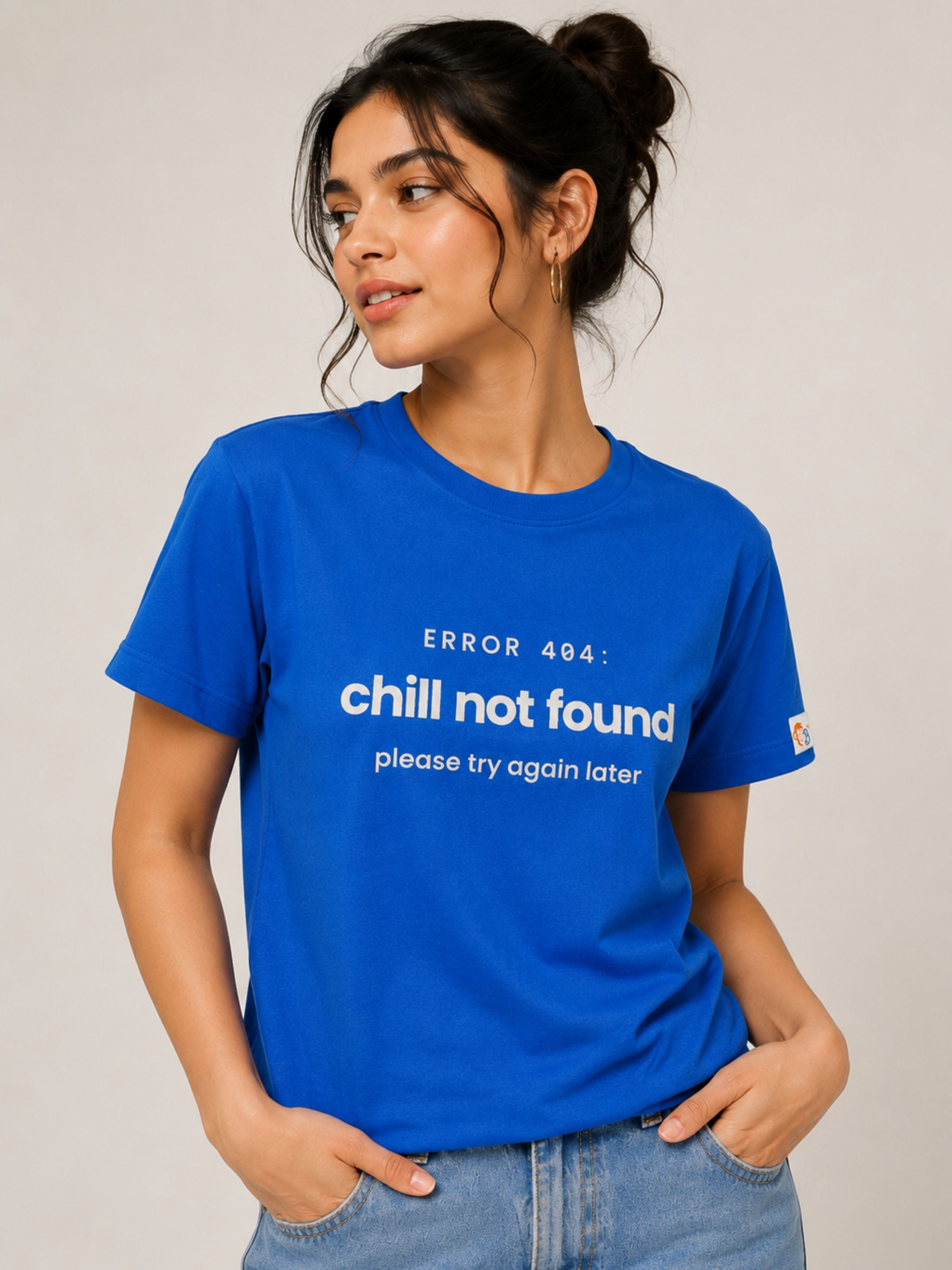 Royal Blue Cotton T-Shirt for Women | ERROR 404: Chill Not Found Please Try Again Later | Regular Fit