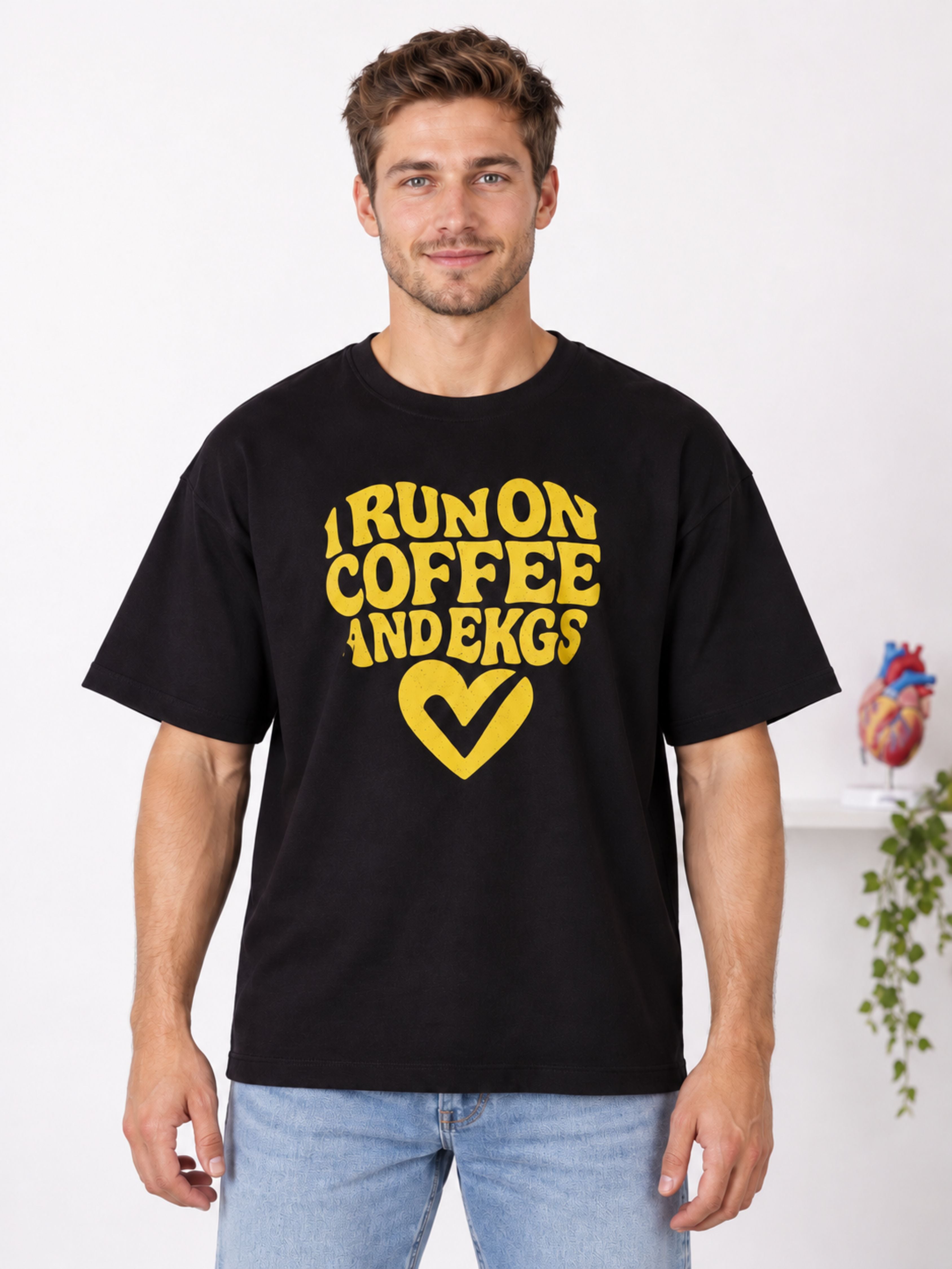 Cardiologist | I Run On Coffee And EKGs | Oversized Cool Printed Tshirt For Men