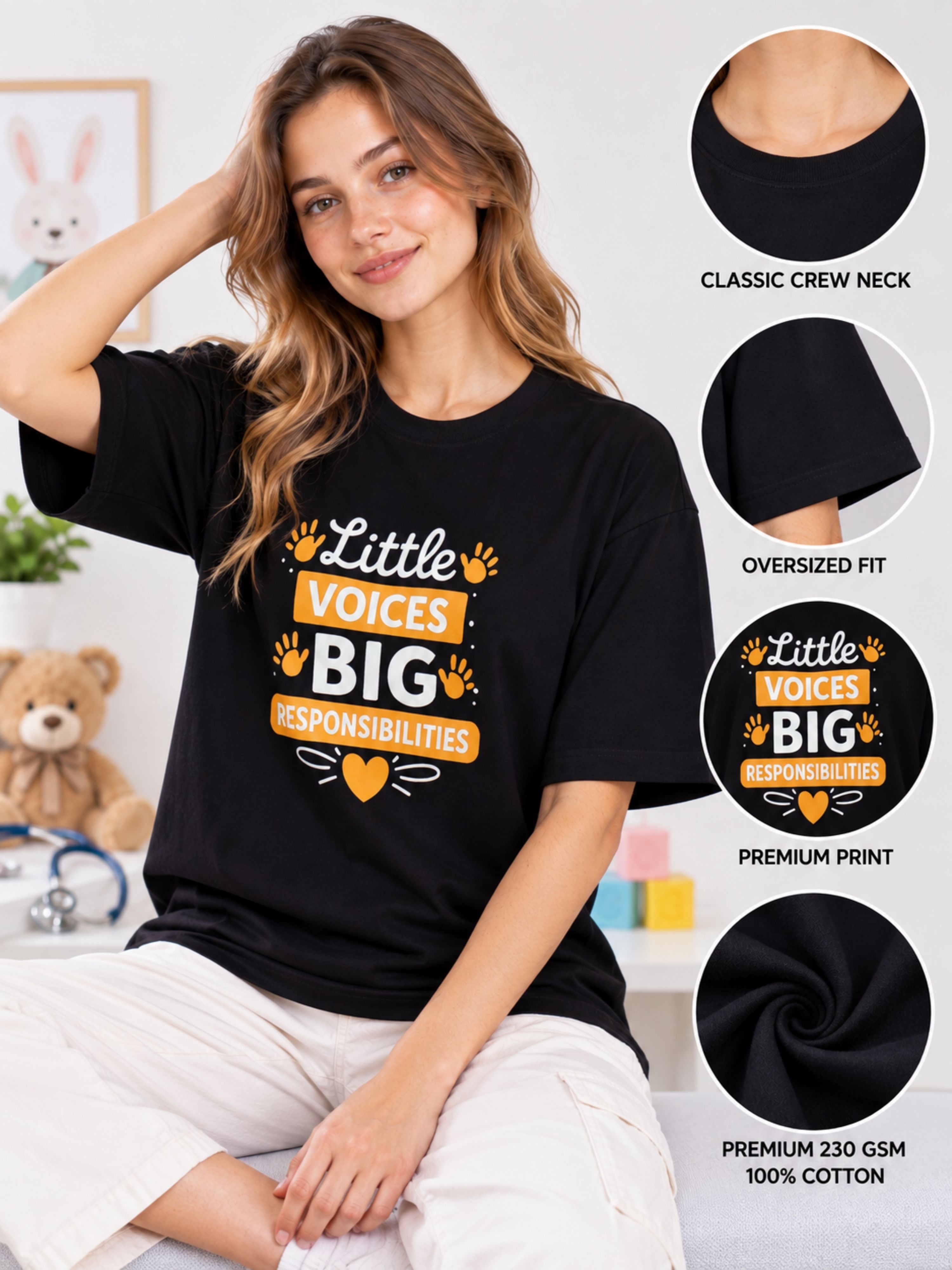 Paediatrician | Little Voices, Big Responsibilities | Oversized fit Tshirt