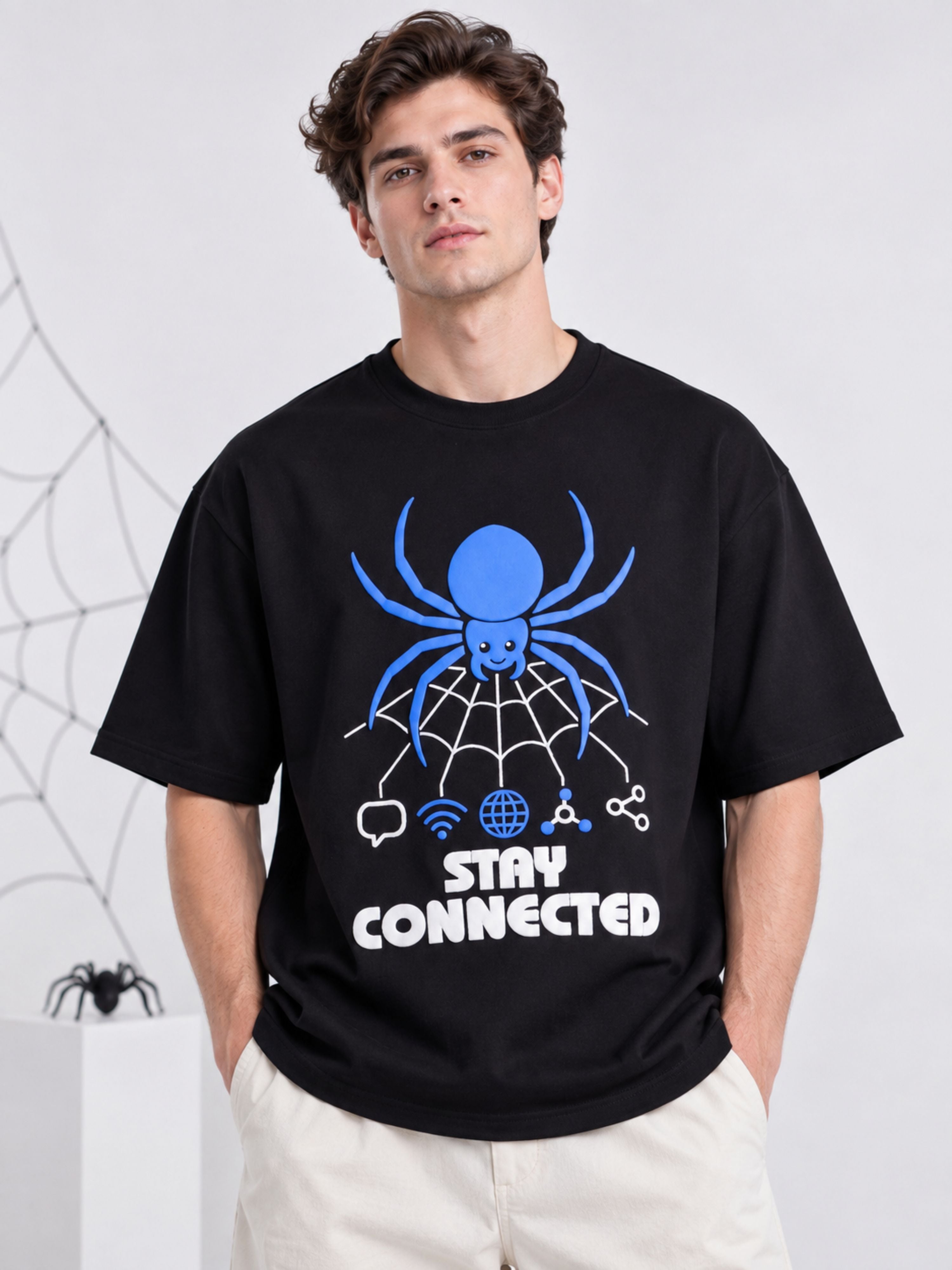 Stay Connected | Spider Animal Archetype Oversized T-Shirt For Men