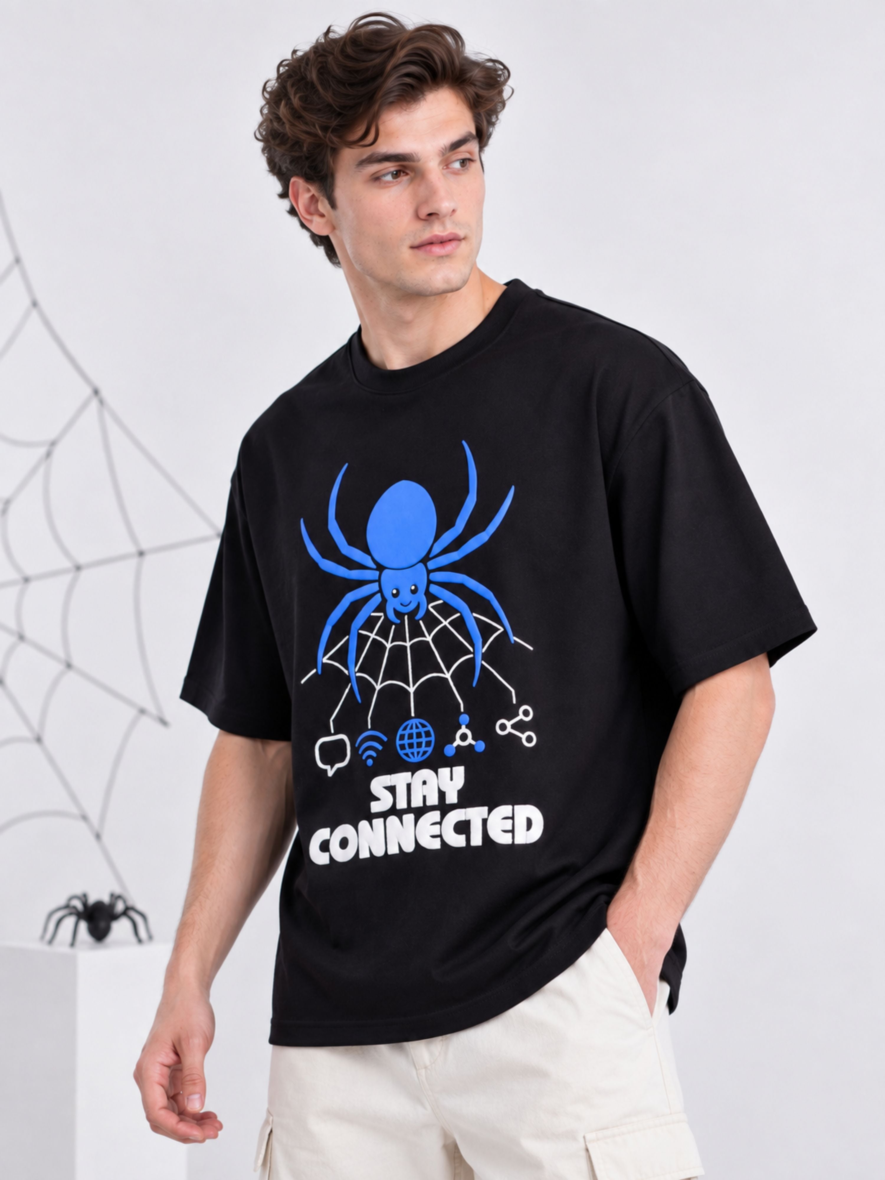 Stay Connected | Spider Animal Archetype Oversized T-Shirt For Men
