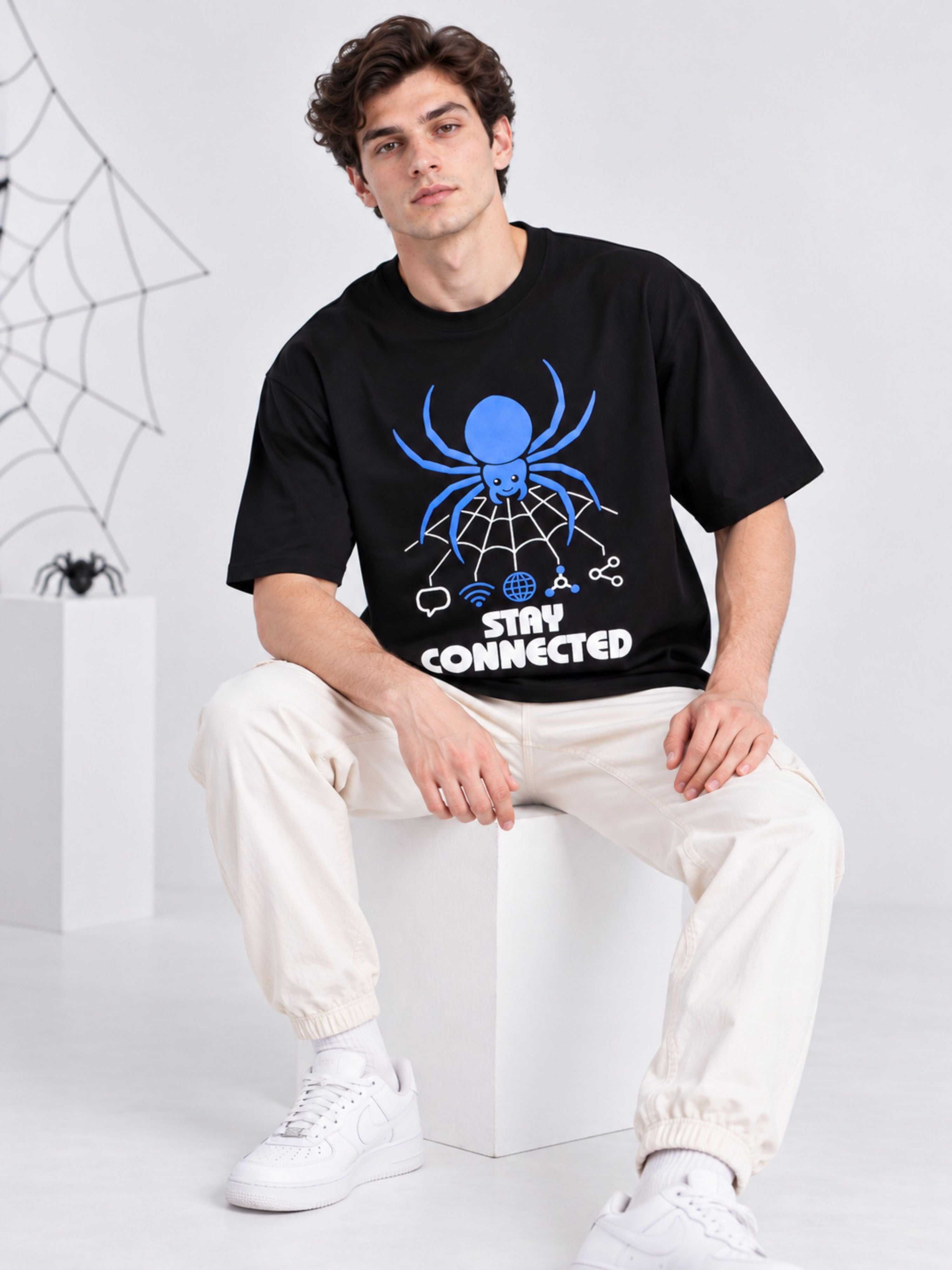 Stay Connected | Spider Animal Archetype Oversized T-Shirt For Men