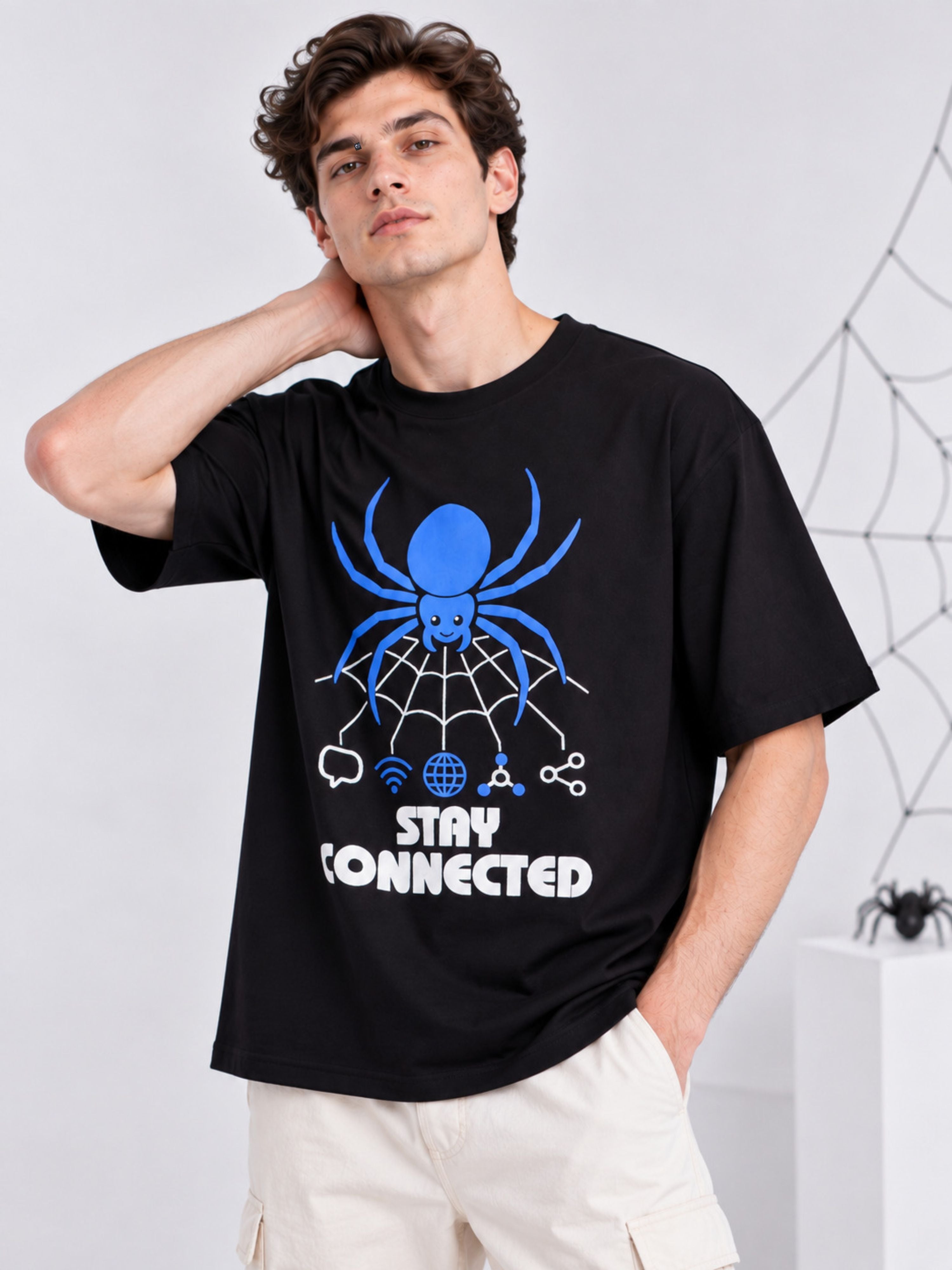 Stay Connected | Spider Animal Archetype Oversized T-Shirt For Men