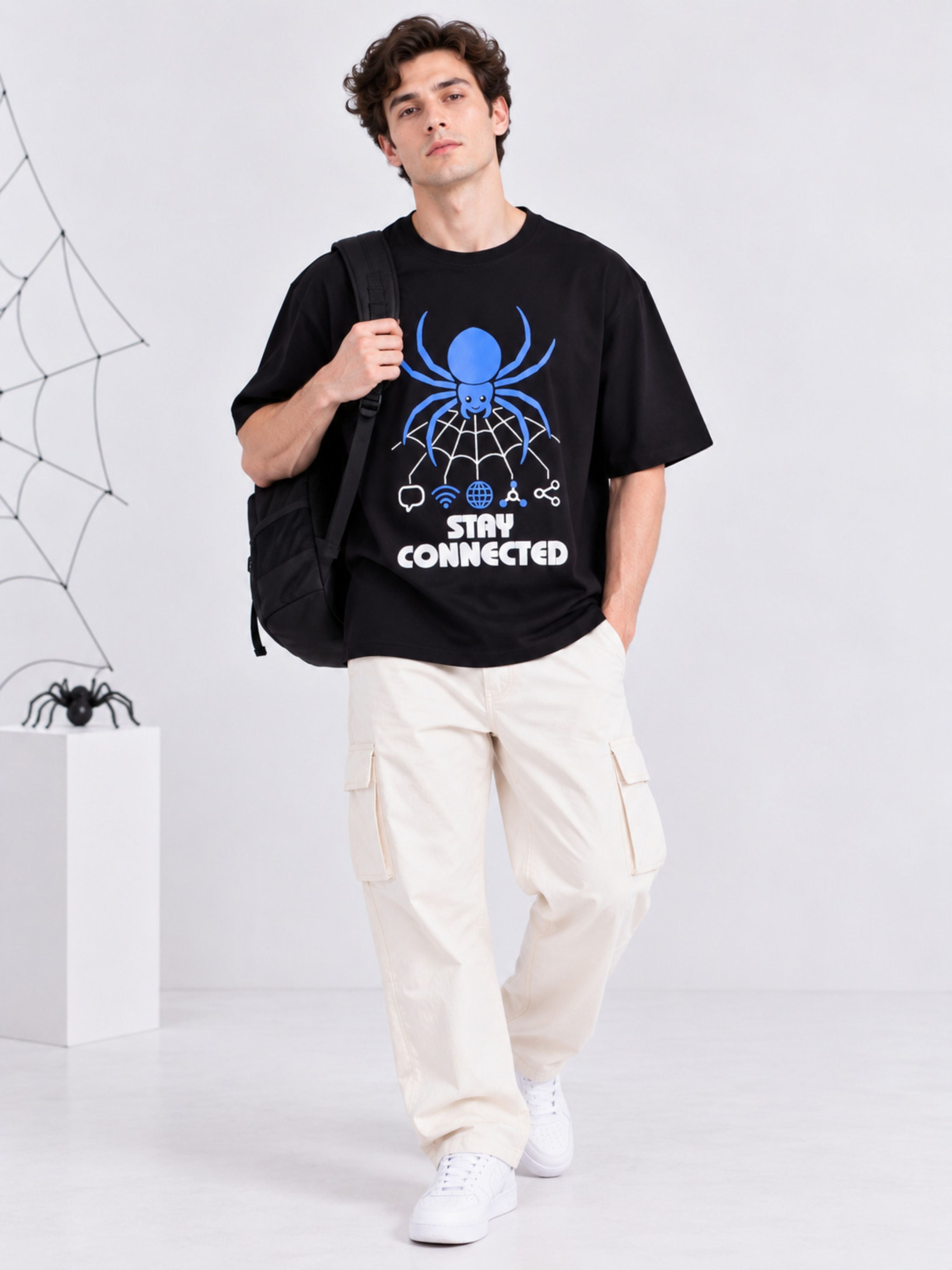 Stay Connected | Spider Animal Archetype Oversized T-Shirt For Men