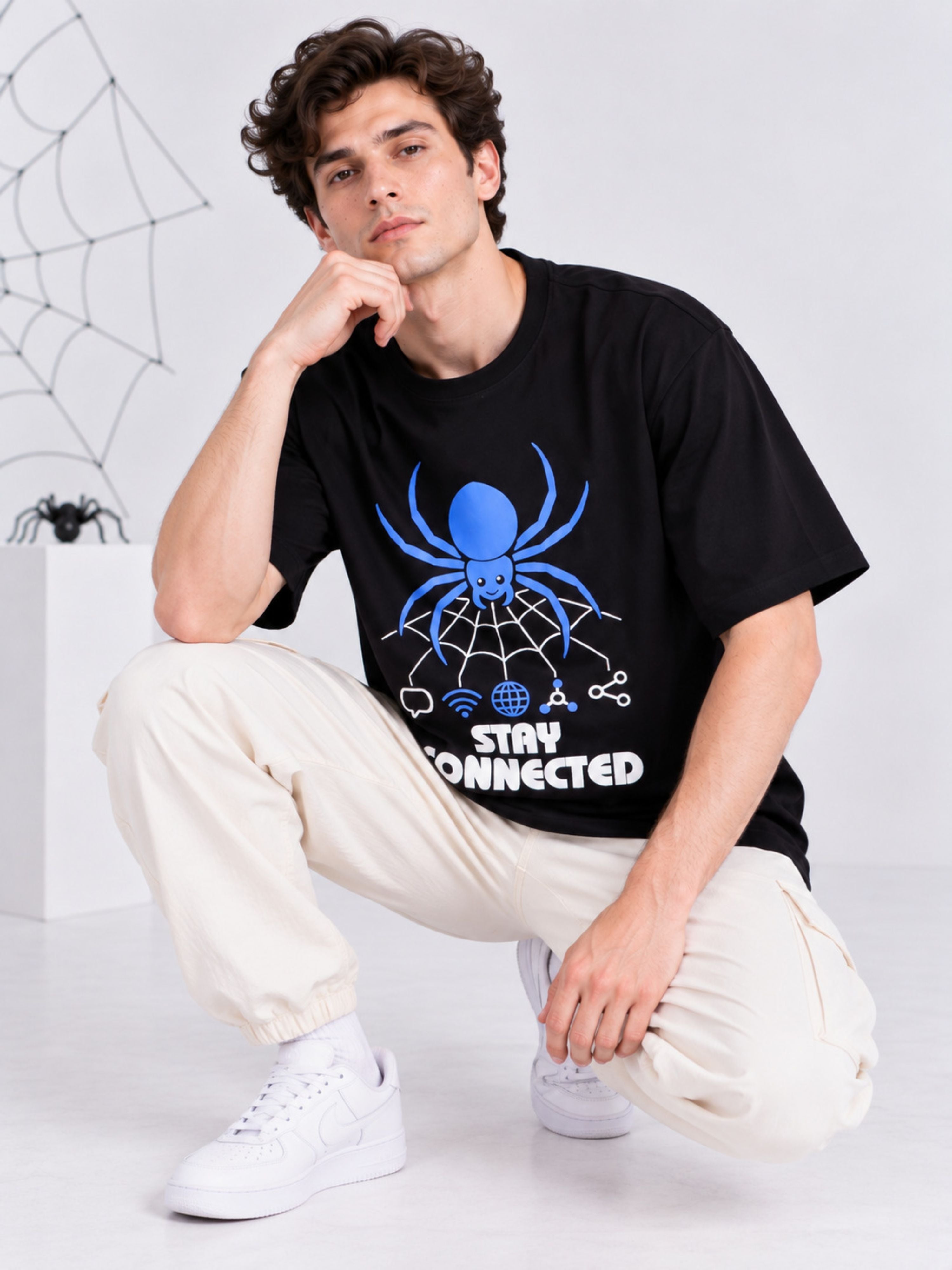 Stay Connected | Spider Animal Archetype Oversized T-Shirt For Men