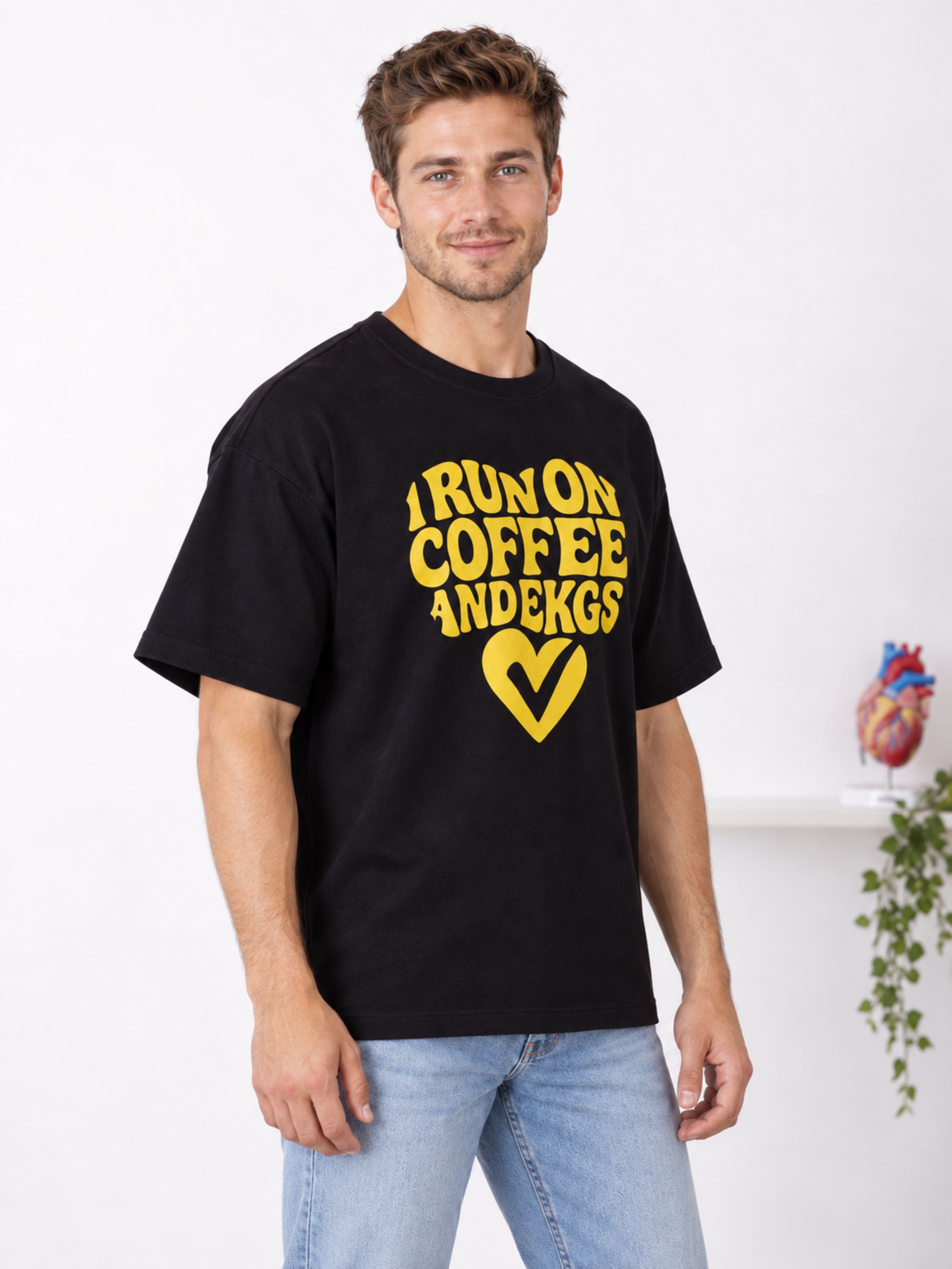 Cardiologist | I Run On Coffee And EKGs | Oversized Cool Printed Tshirt For Men