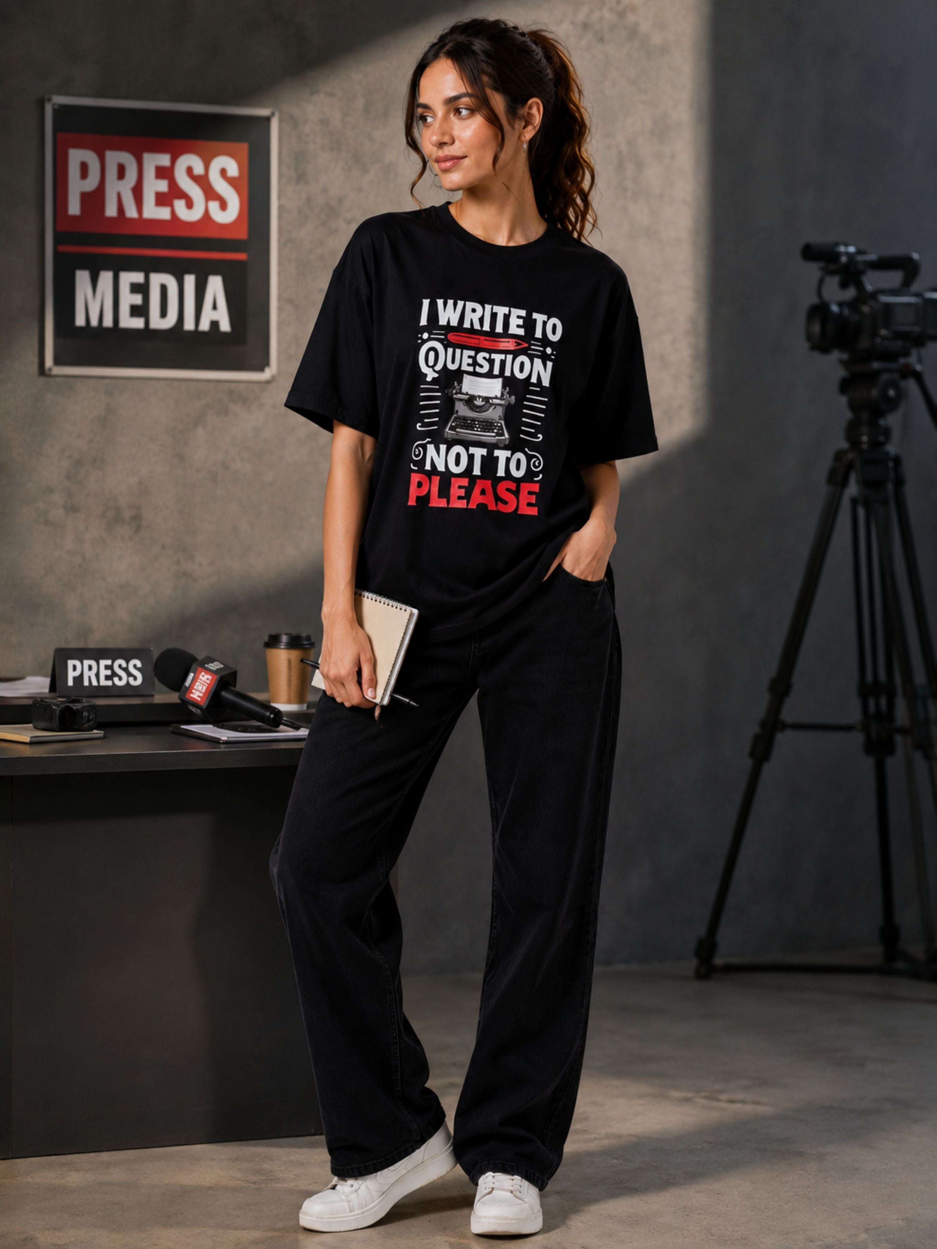 Journalists | I Write To Question, Not To Please | Oversized Quote Tshirt For Women