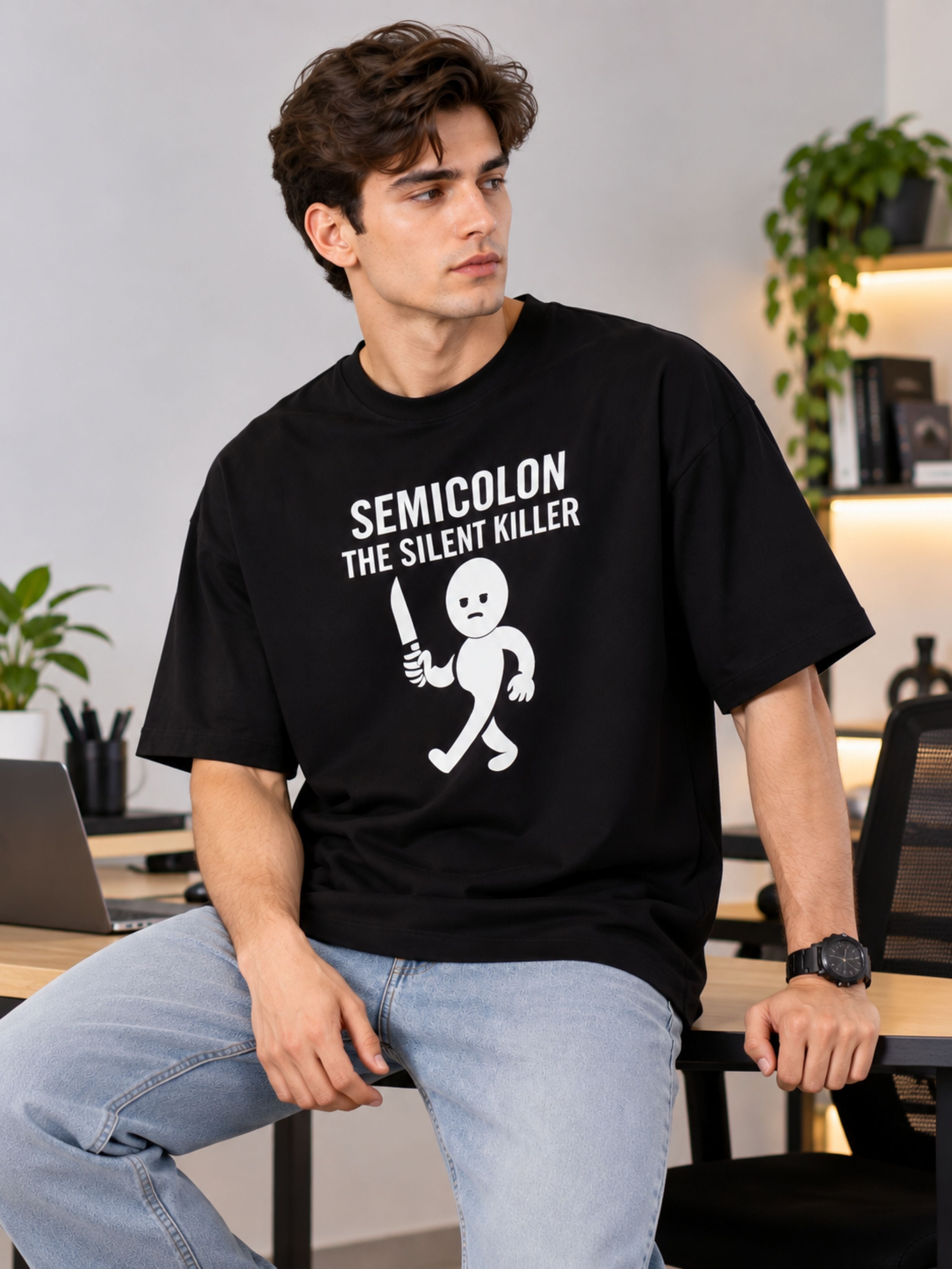 Software Engineer | Semicolon: The Silent Killer | Oversized Designer T-Shirt For Men