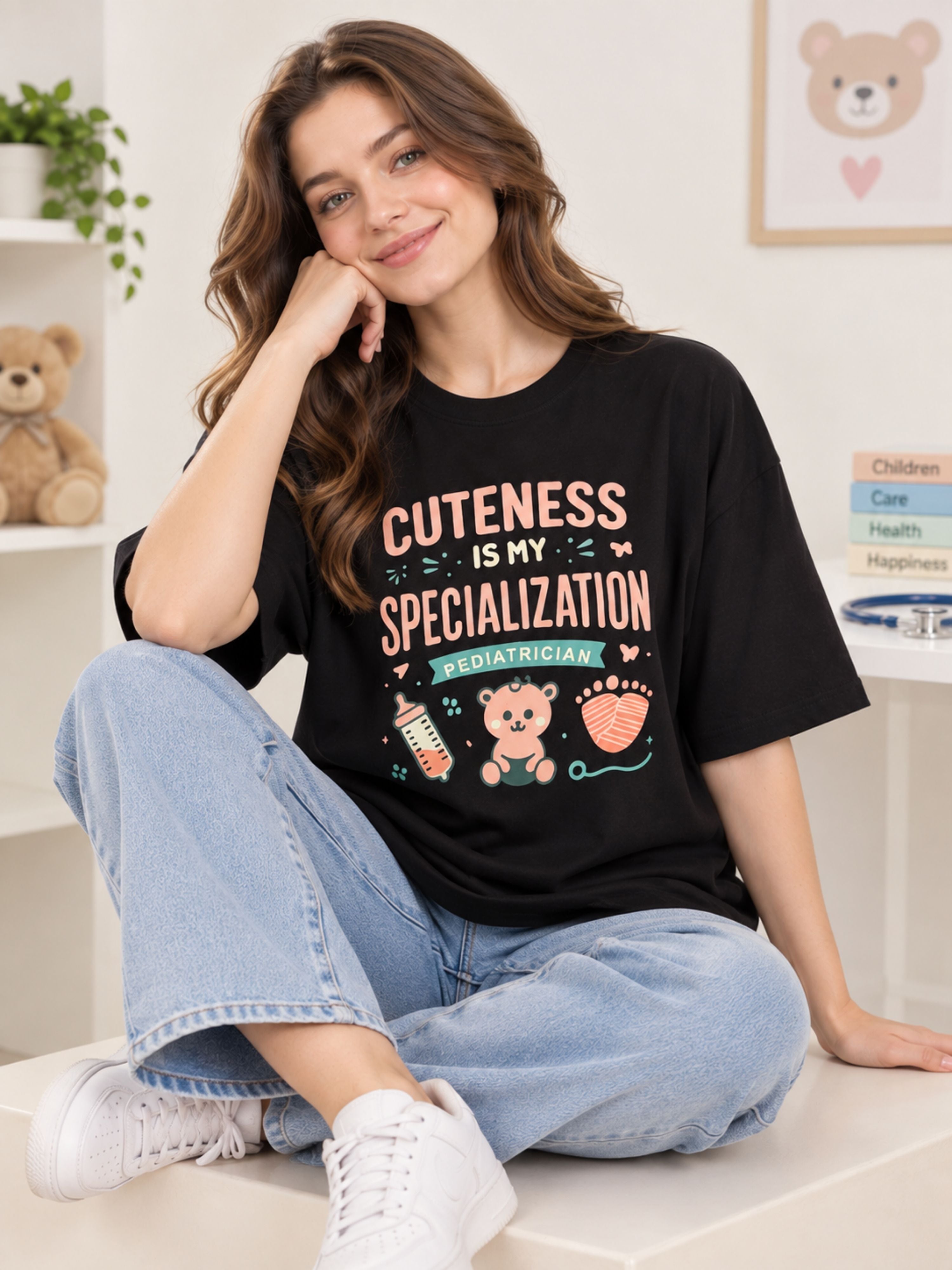 Paediatrician | Cuteness Is My Specialization | Oversized Quote T-shirt For Women