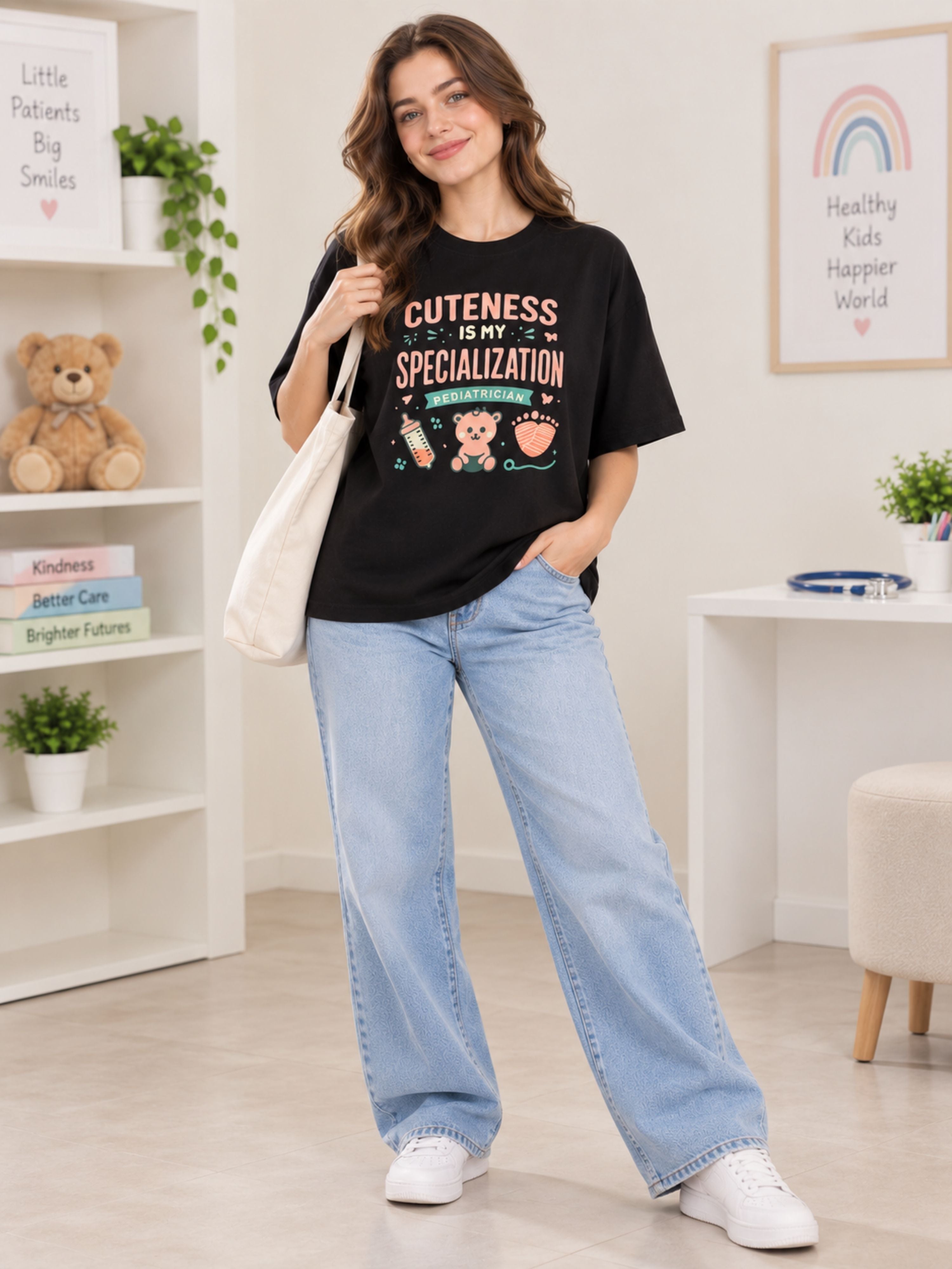 Paediatrician | Cuteness Is My Specialization | Oversized Quote T-shirt For Women