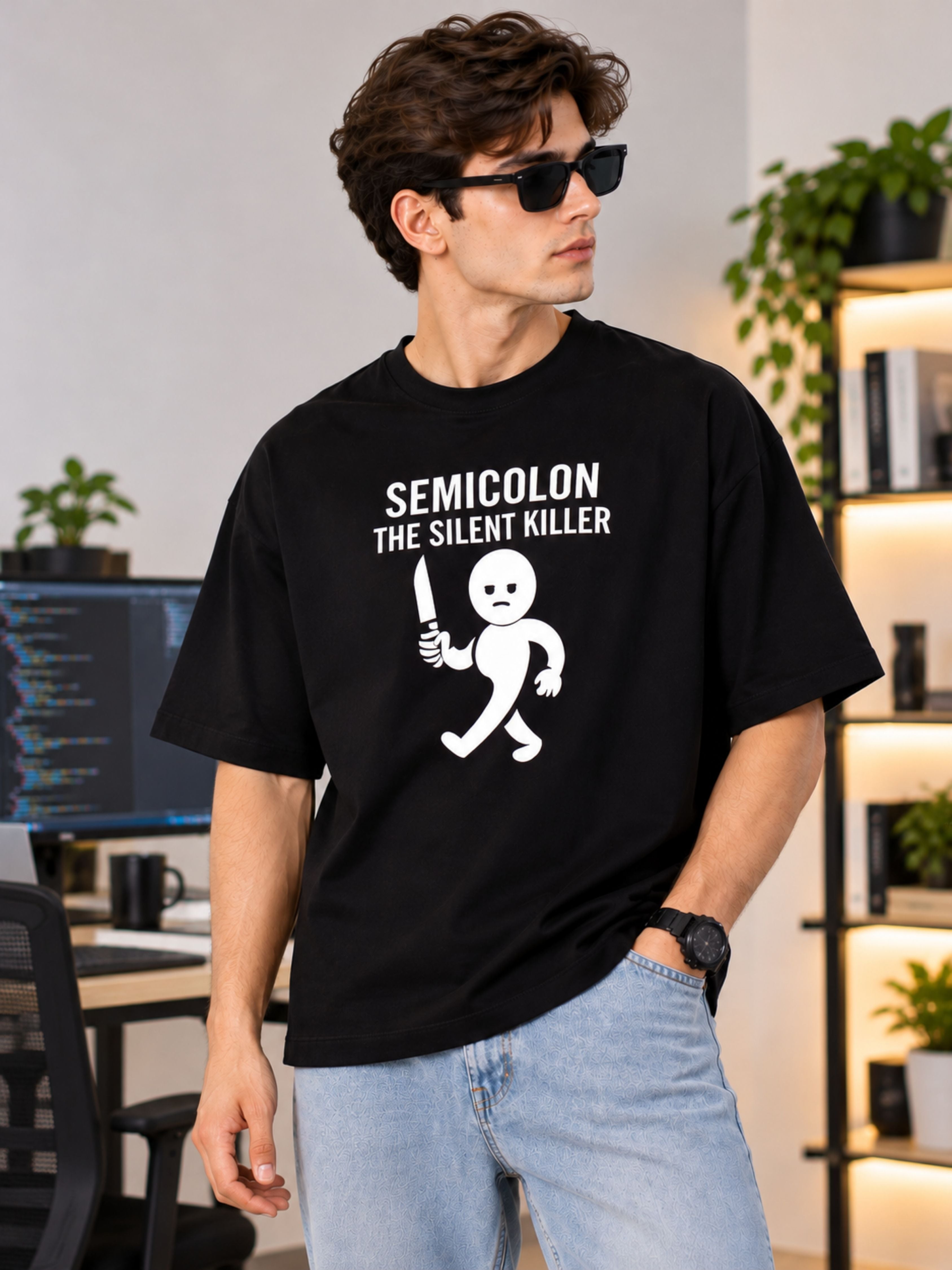 Software Engineer | Semicolon: The Silent Killer | Oversized Designer T-Shirt For Men