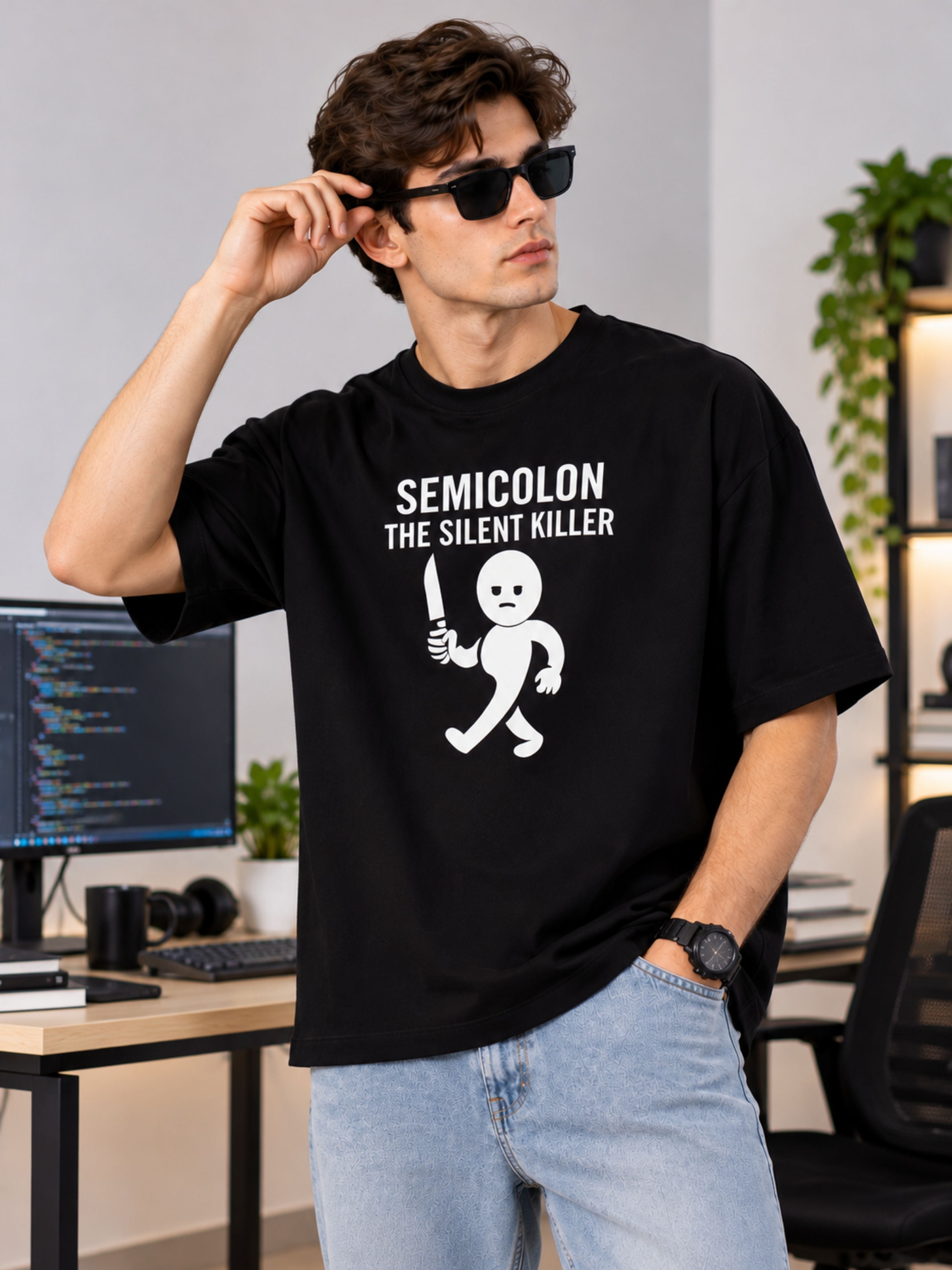 Software Engineer | Semicolon: The Silent Killer | Oversized Designer T-Shirt For Men