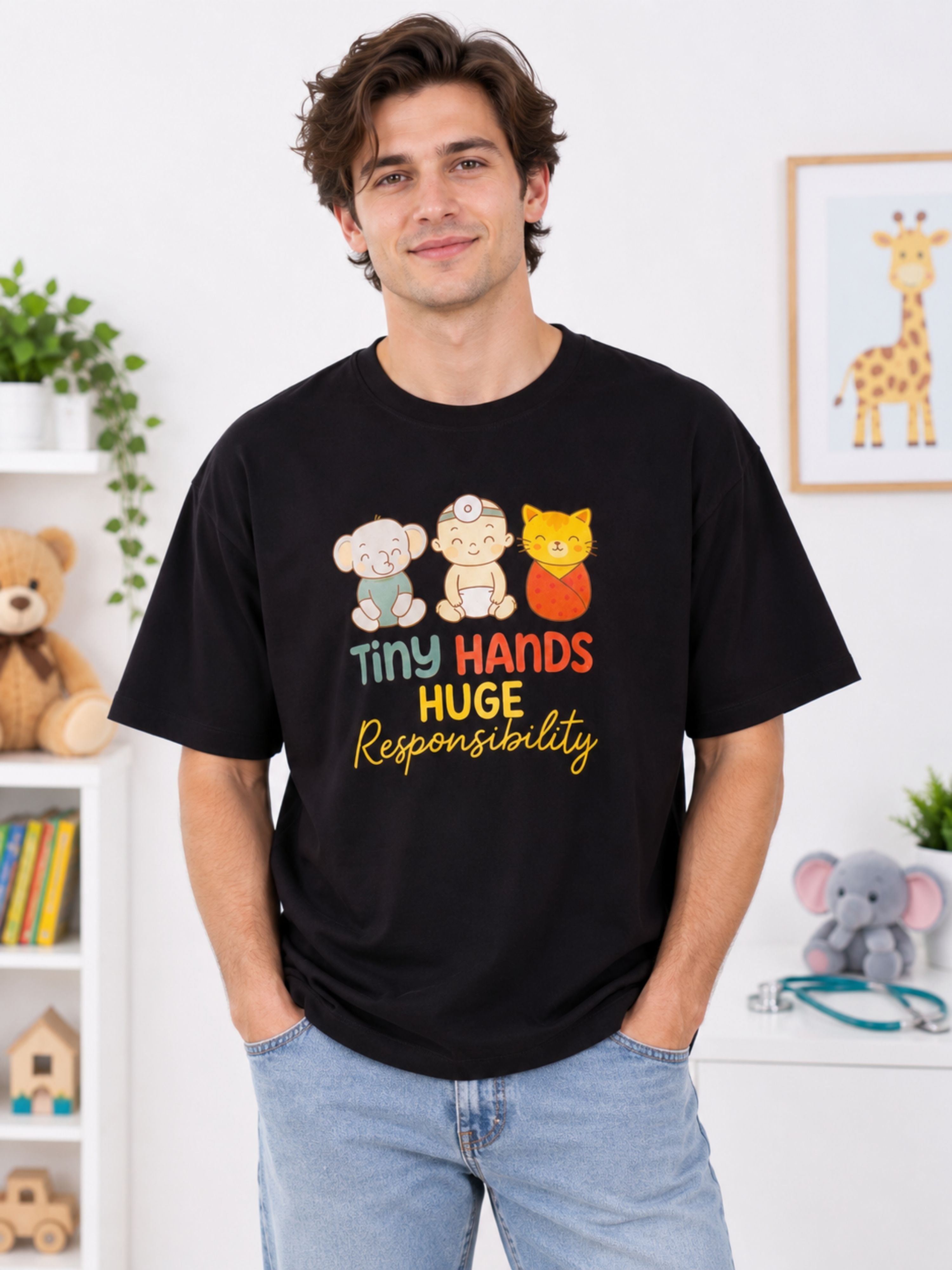 Paediatrician | Tiny Hands. Huge Responsibility. | Oversized fit Tshirt for Men