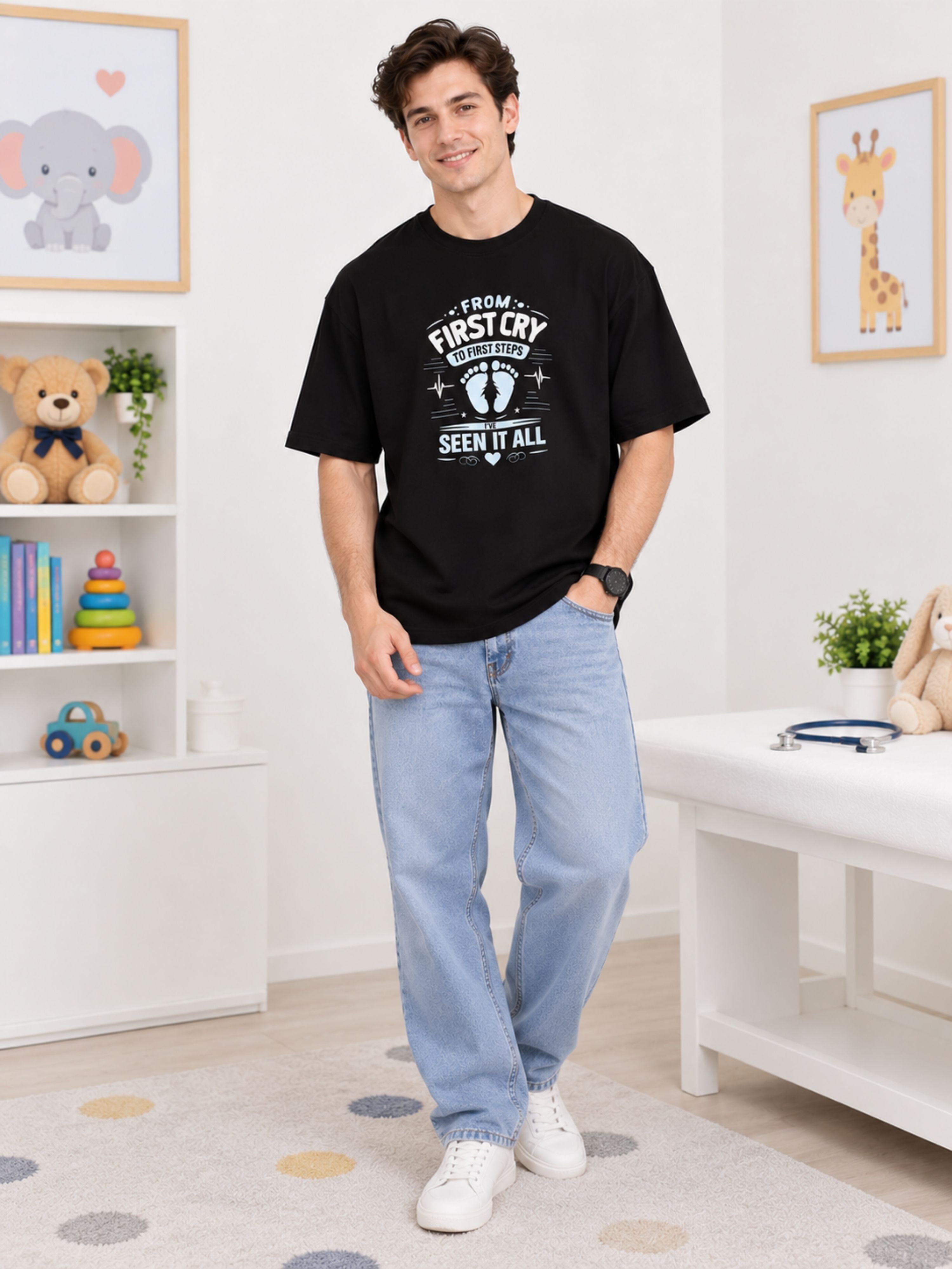 Paediatrician | From First Cry To First Steps - I've Seen It All | Oversized Tshirt For Men