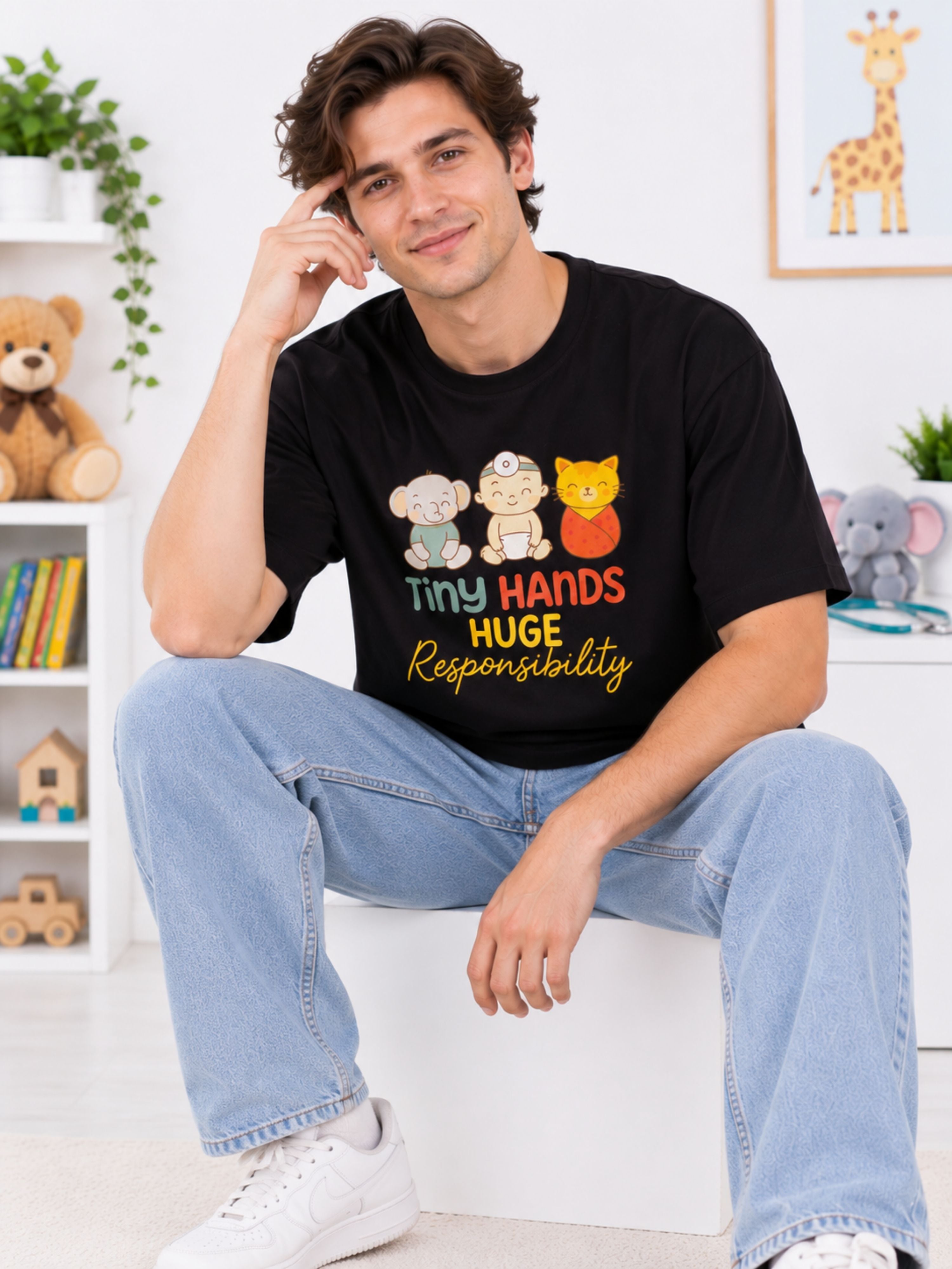 Paediatrician | Tiny Hands. Huge Responsibility. | Oversized fit Tshirt for Men