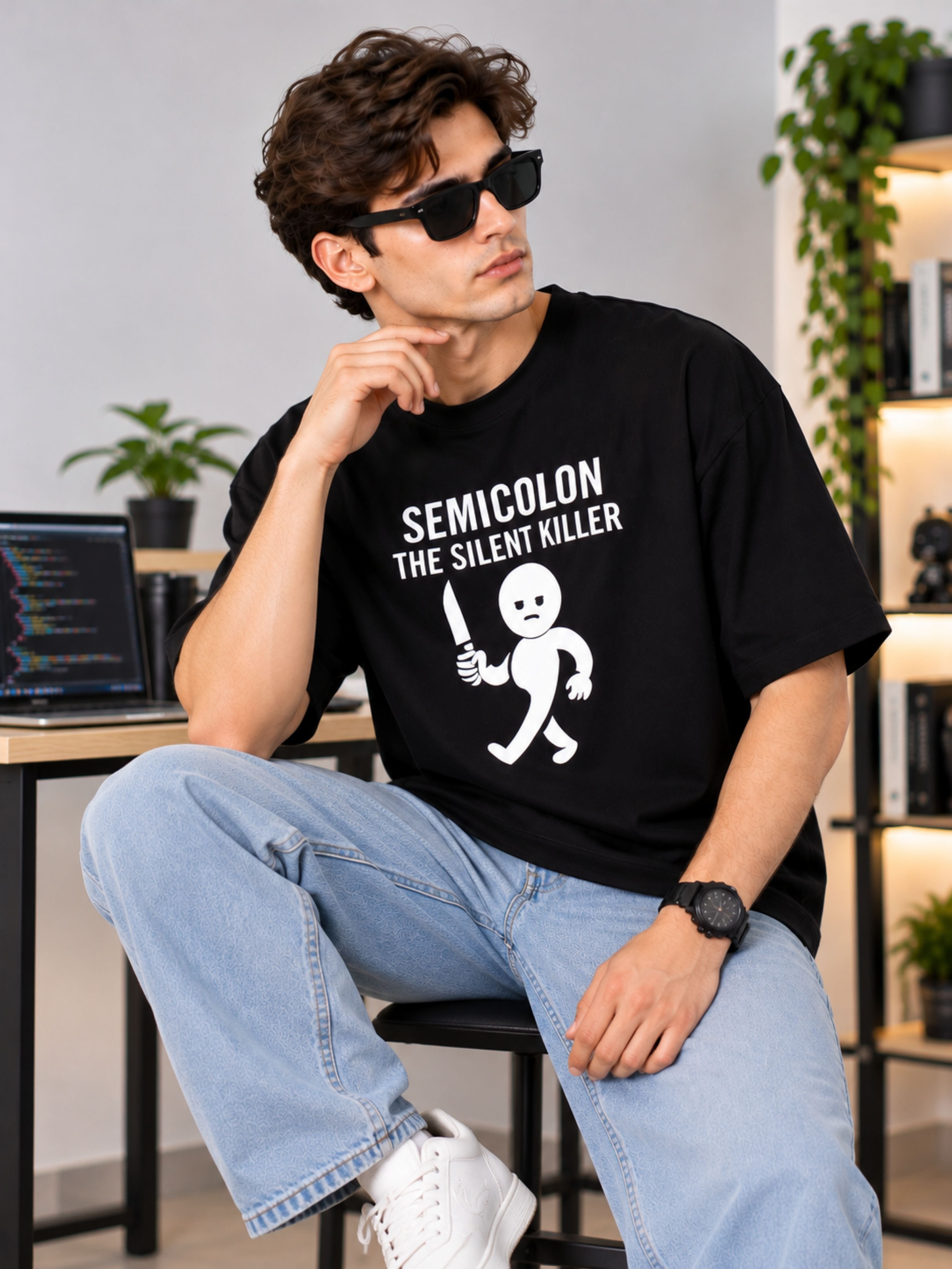 Software Engineer | Semicolon: The Silent Killer | Oversized Designer T-Shirt For Men