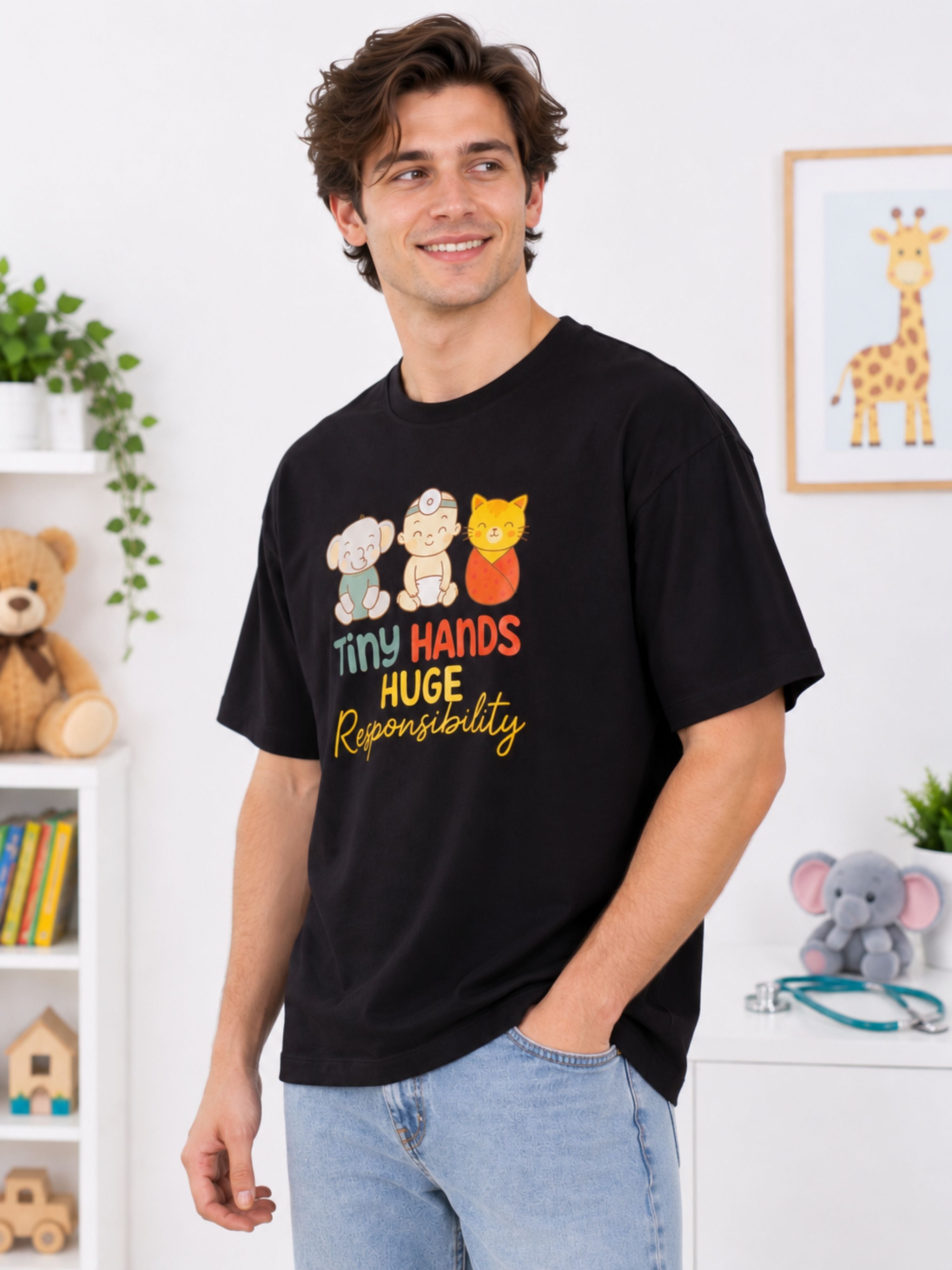 Paediatrician | Tiny Hands. Huge Responsibility. | Oversized fit Tshirt for Men