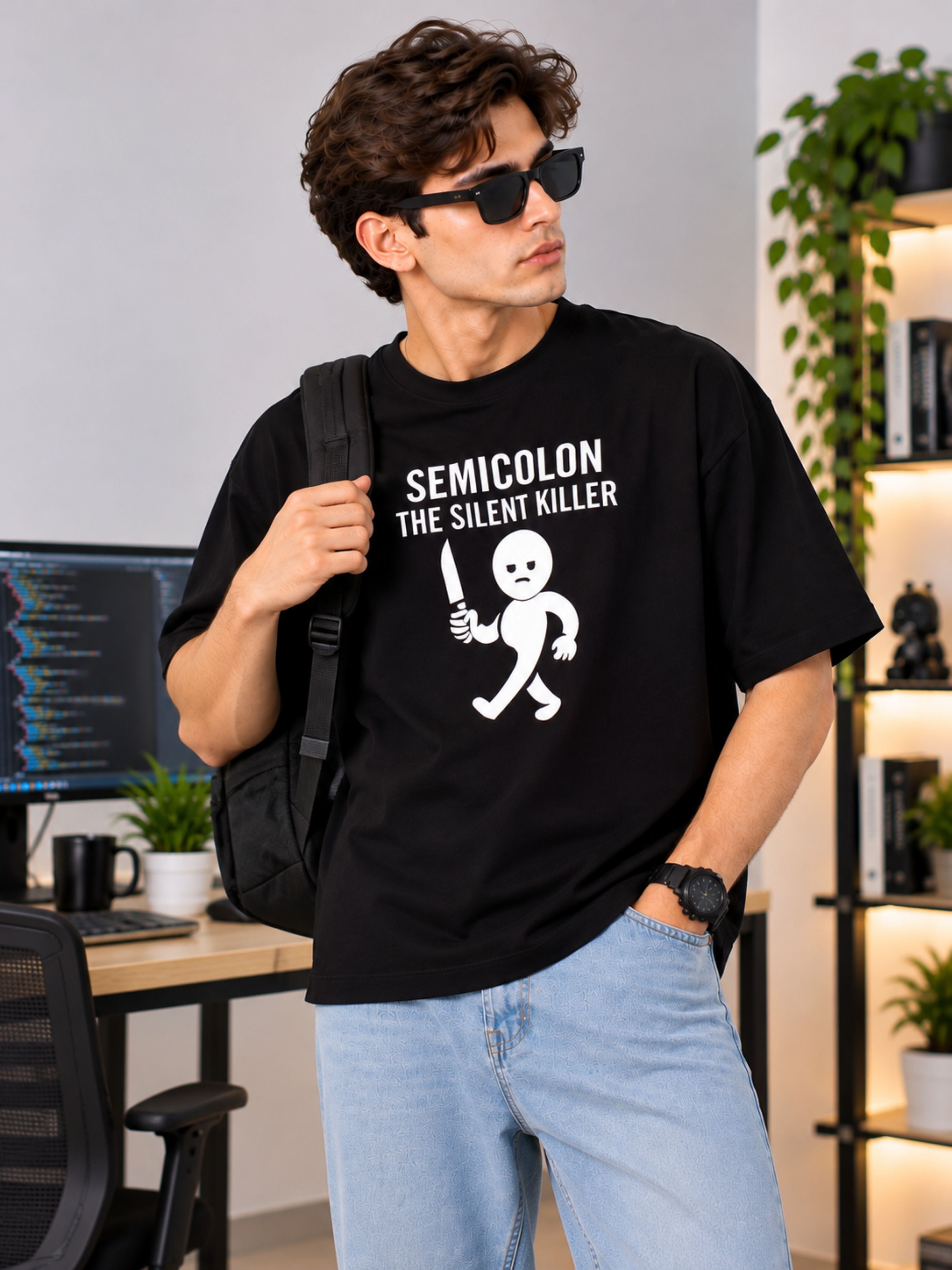 Software Engineer | Semicolon: The Silent Killer | Oversized Designer T-Shirt For Men