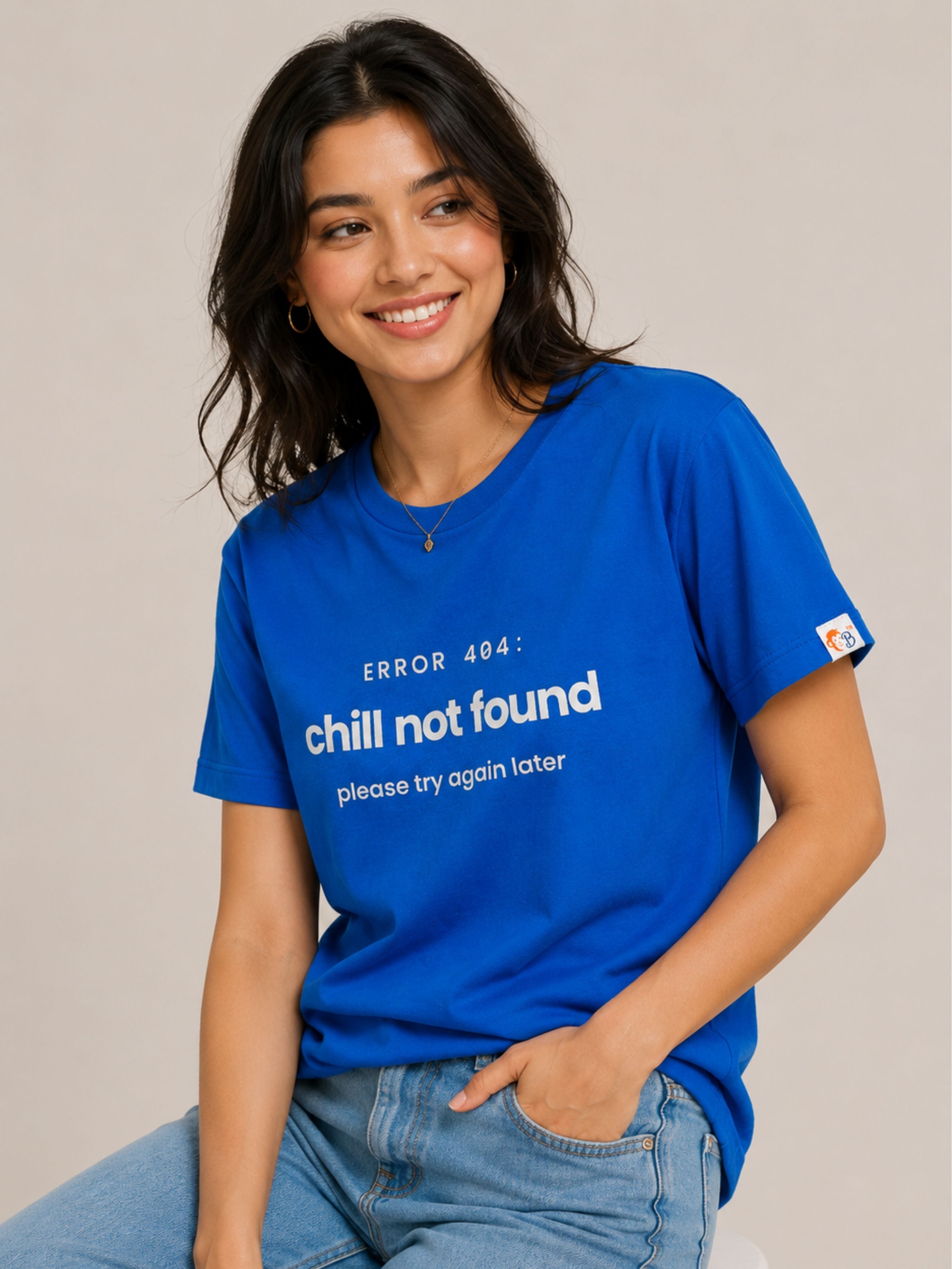 Royal Blue Cotton T-Shirt for Women | ERROR 404: Chill Not Found Please Try Again Later | Regular Fit