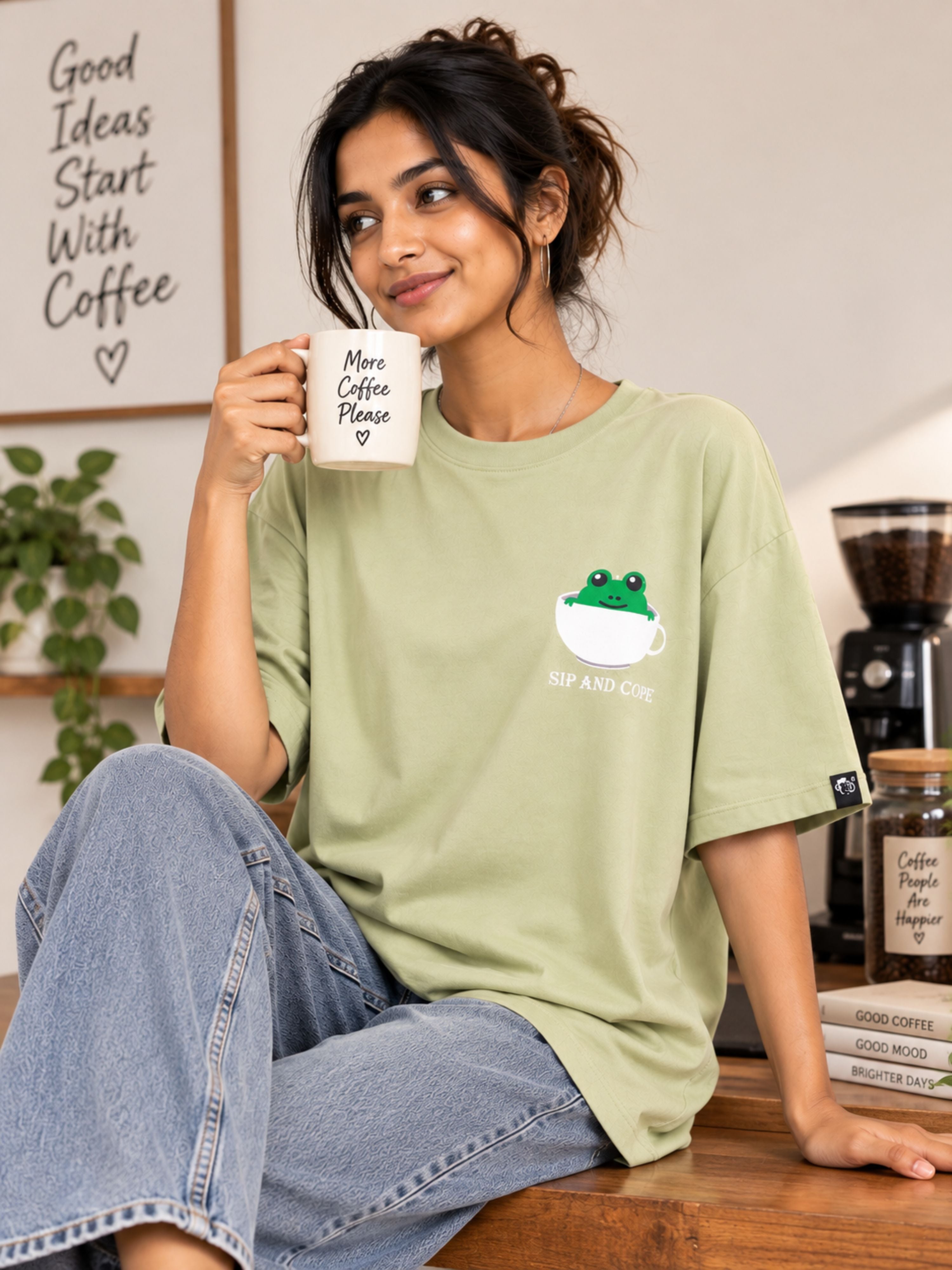 Coffee Lovers | SIP AND COPE | Oversized T-Shirt for Women