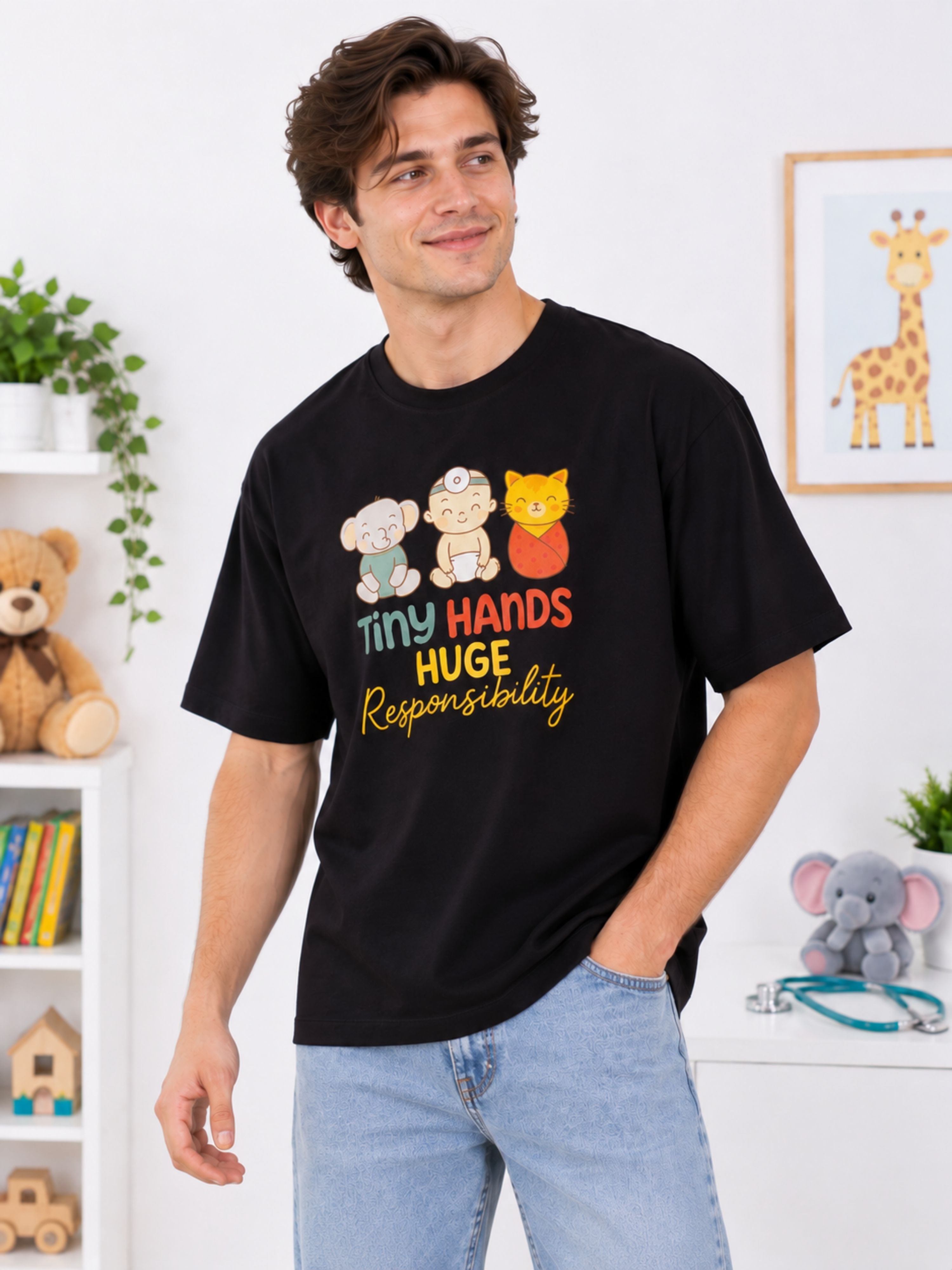 Paediatrician | Tiny Hands. Huge Responsibility. | Oversized fit Tshirt for Men