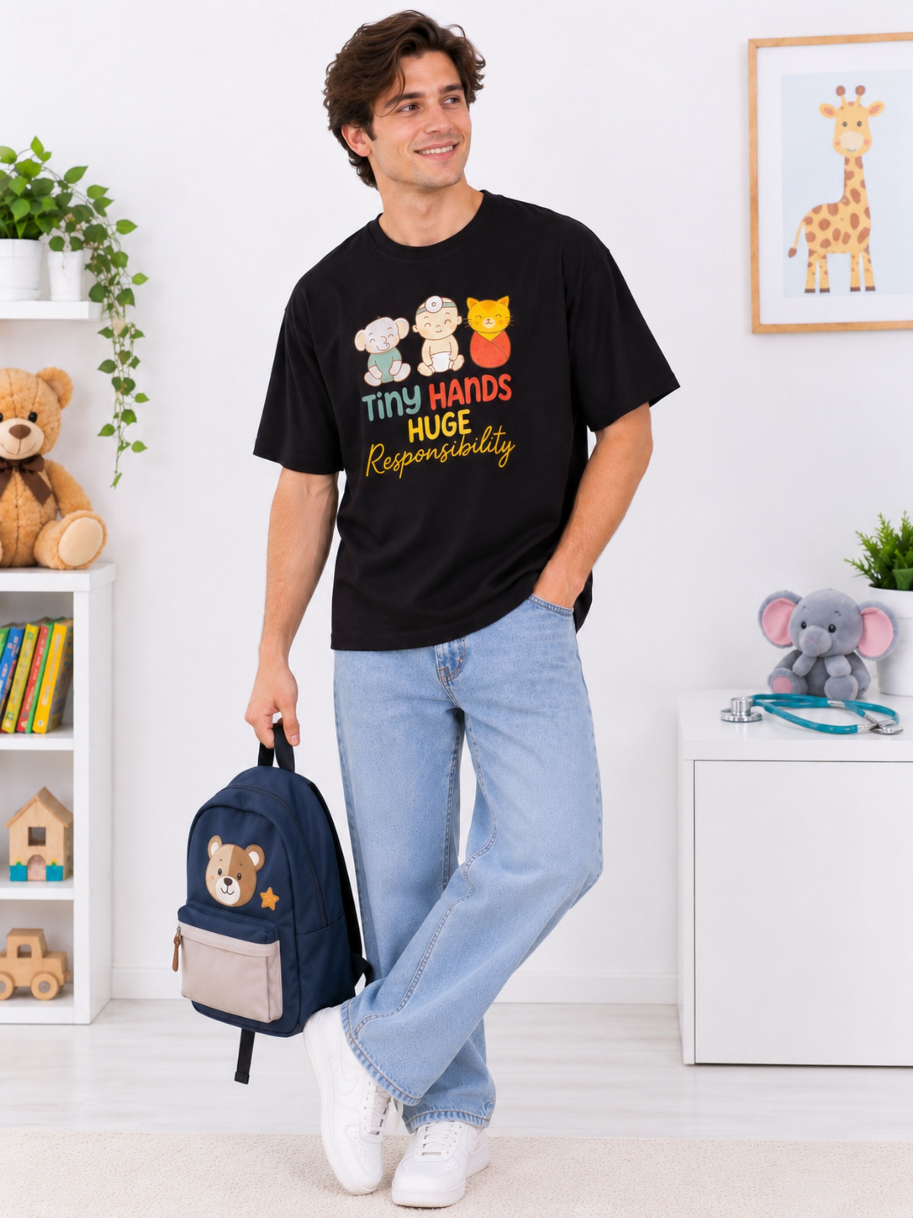 Paediatrician | Tiny Hands. Huge Responsibility. | Oversized fit Tshirt for Men
