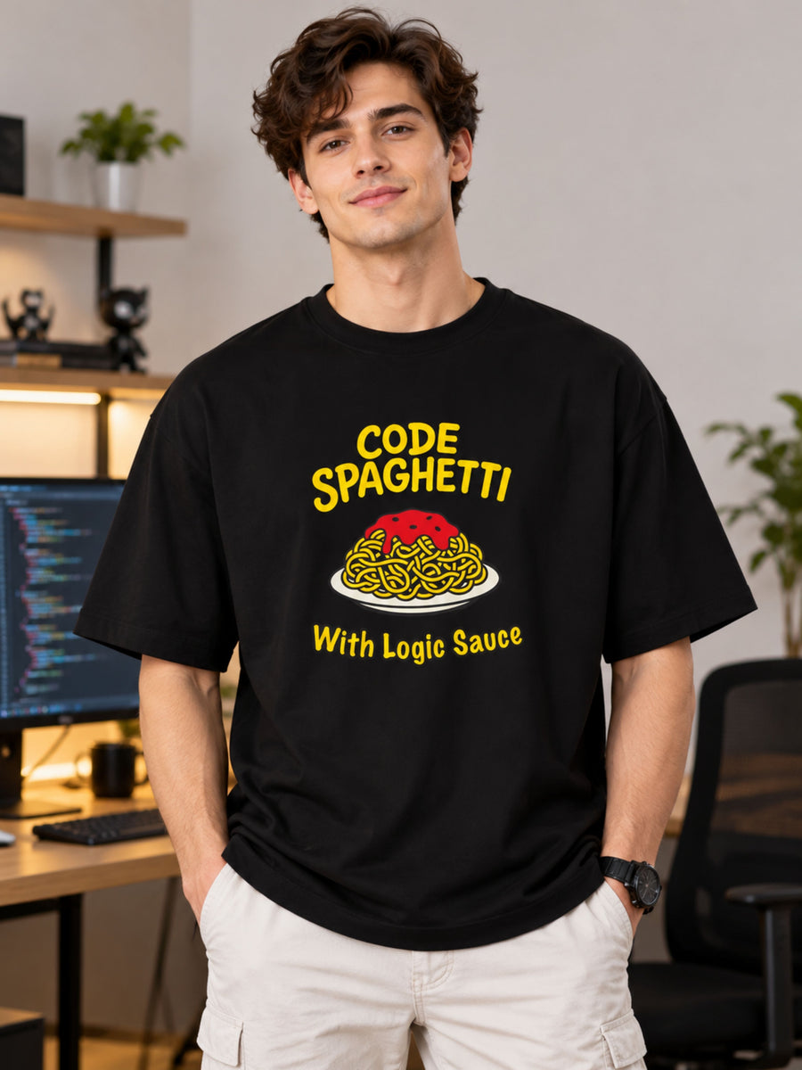 Software Engineer | Code Spaghetti With Logic Sauce | Oversized Cool Printed Tshirt For Men