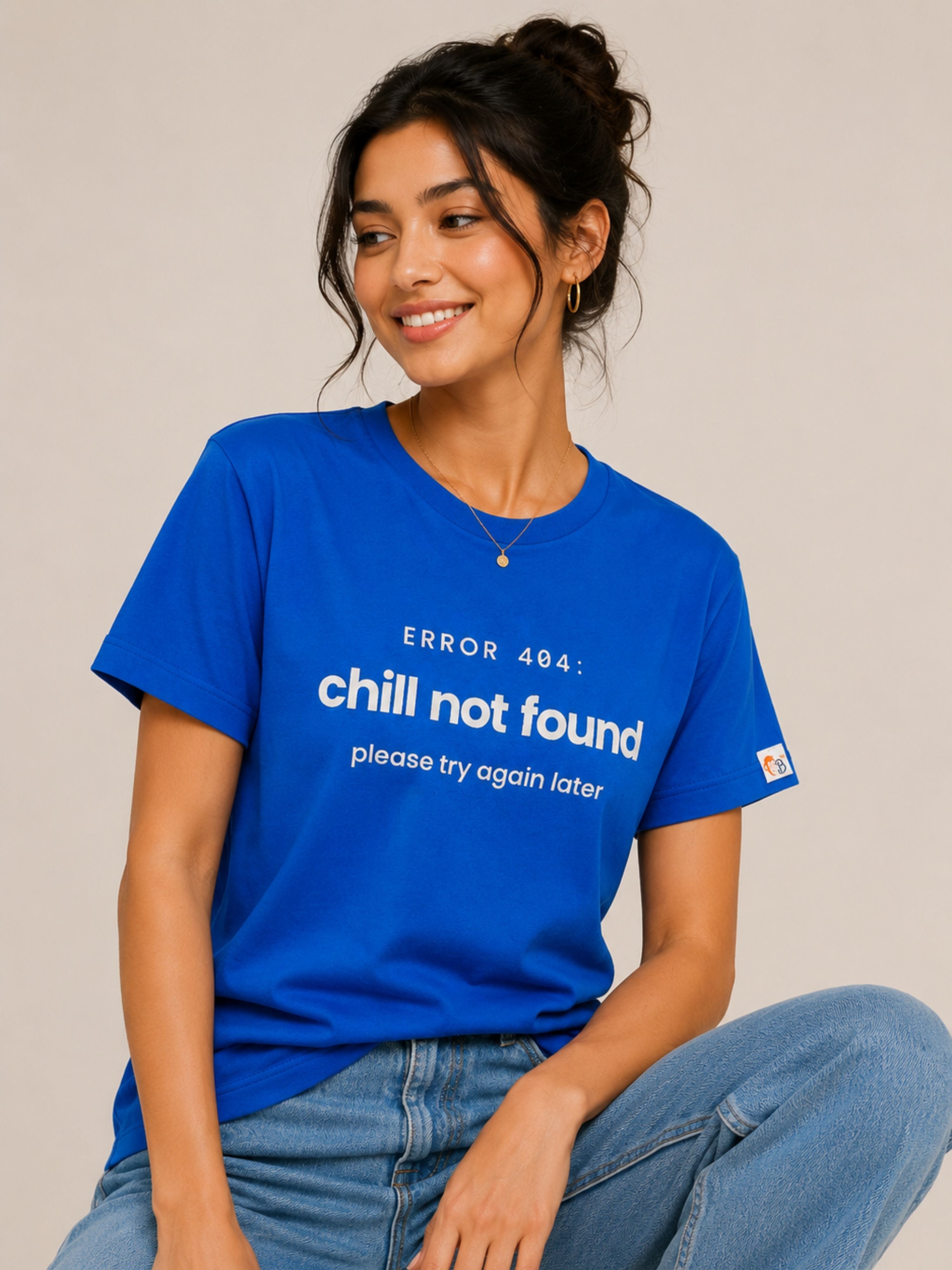 Royal Blue Cotton T-Shirt for Women | ERROR 404: Chill Not Found Please Try Again Later | Regular Fit