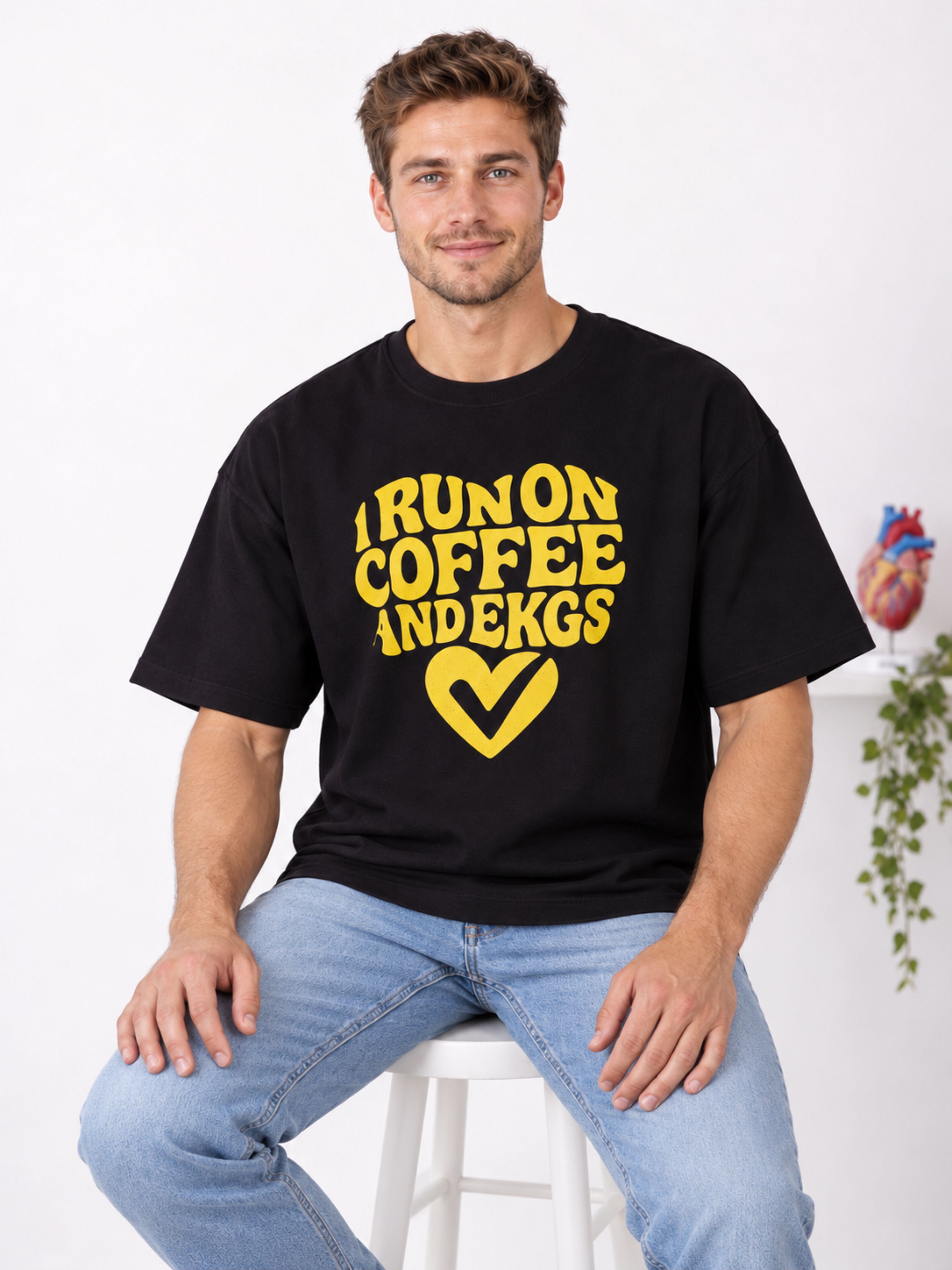 Cardiologist | I Run On Coffee And EKGs | Oversized Cool Printed Tshirt For Men