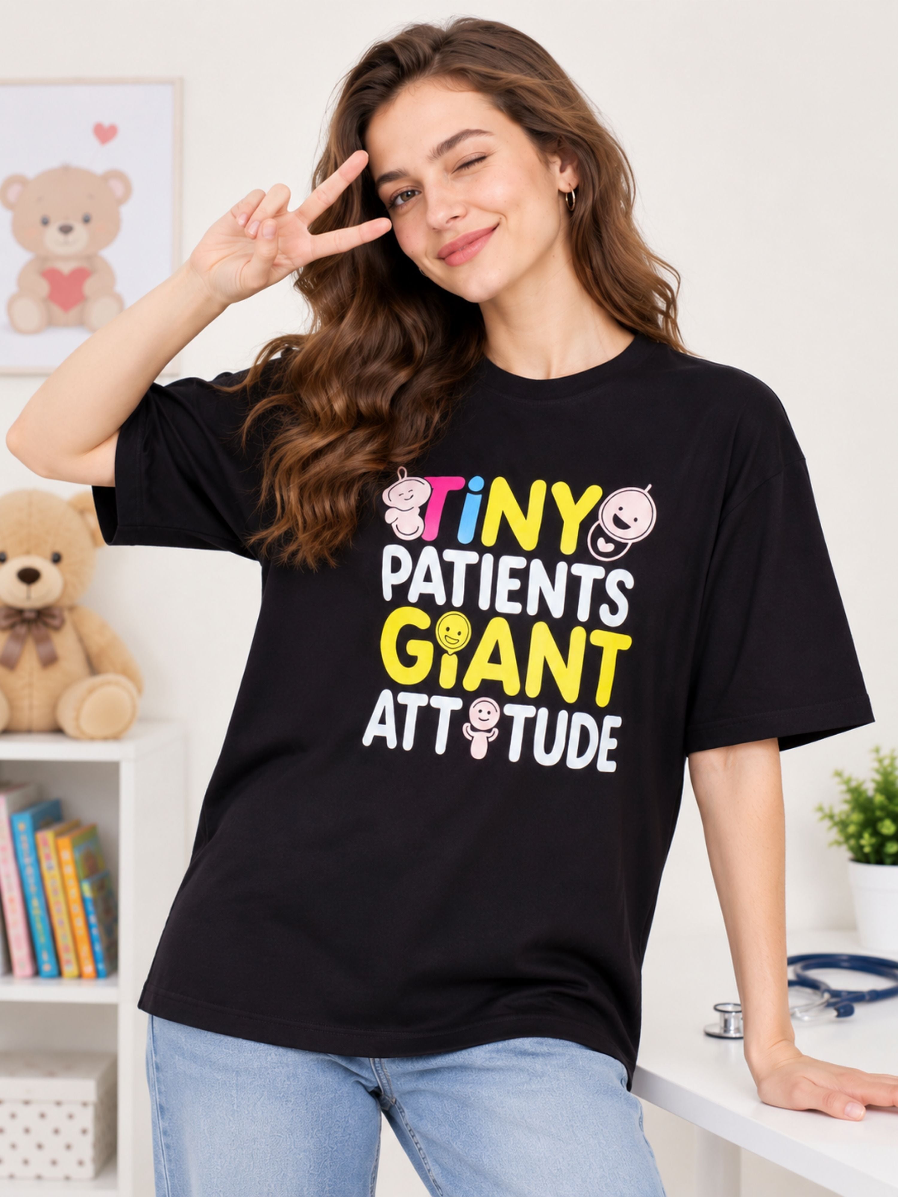 Paediatrician | Tiny Patients. Giant Attitude. | Oversized fit Tshirt
