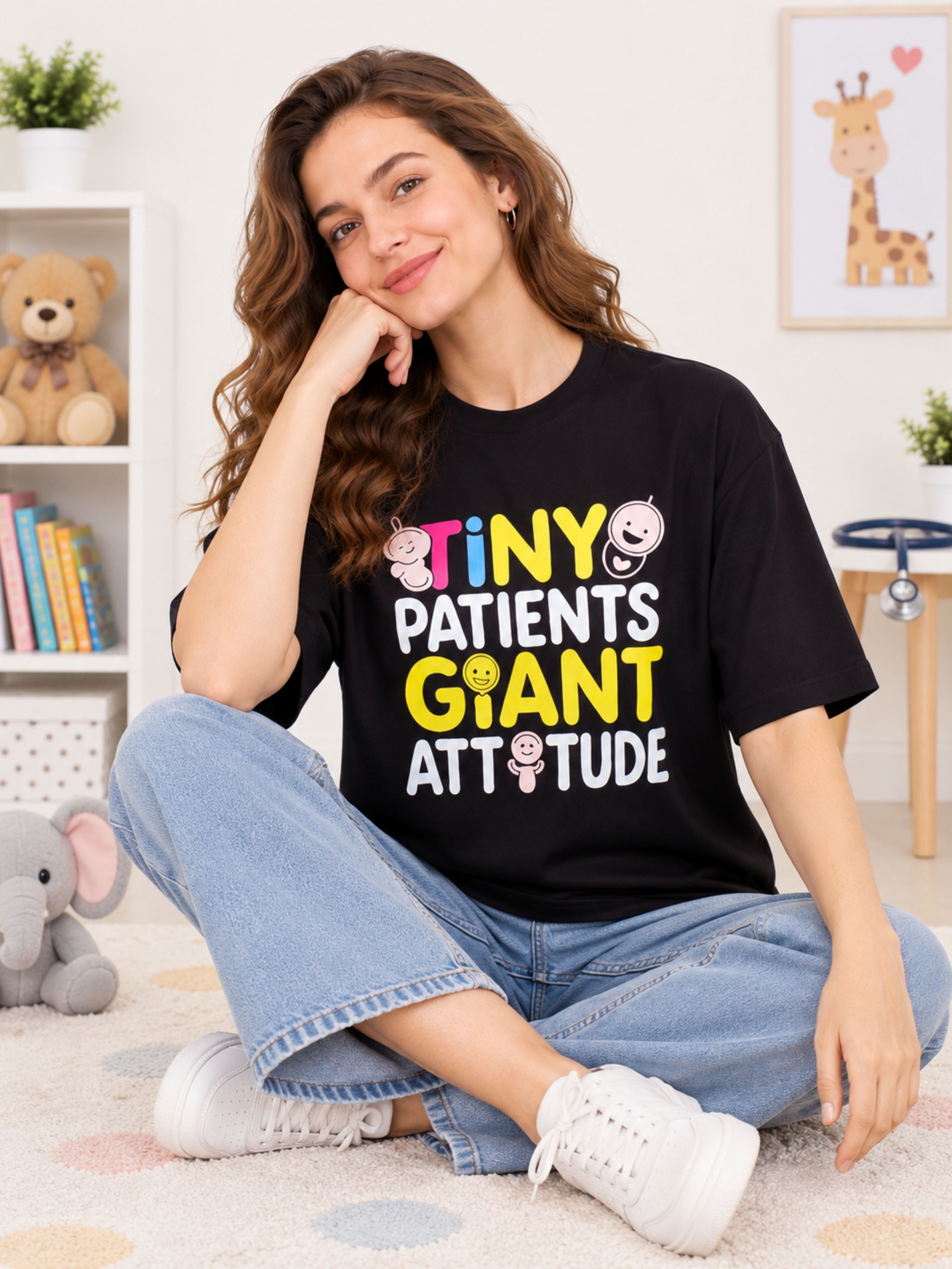 Paediatrician | Tiny Patients. Giant Attitude. | Oversized fit Tshirt