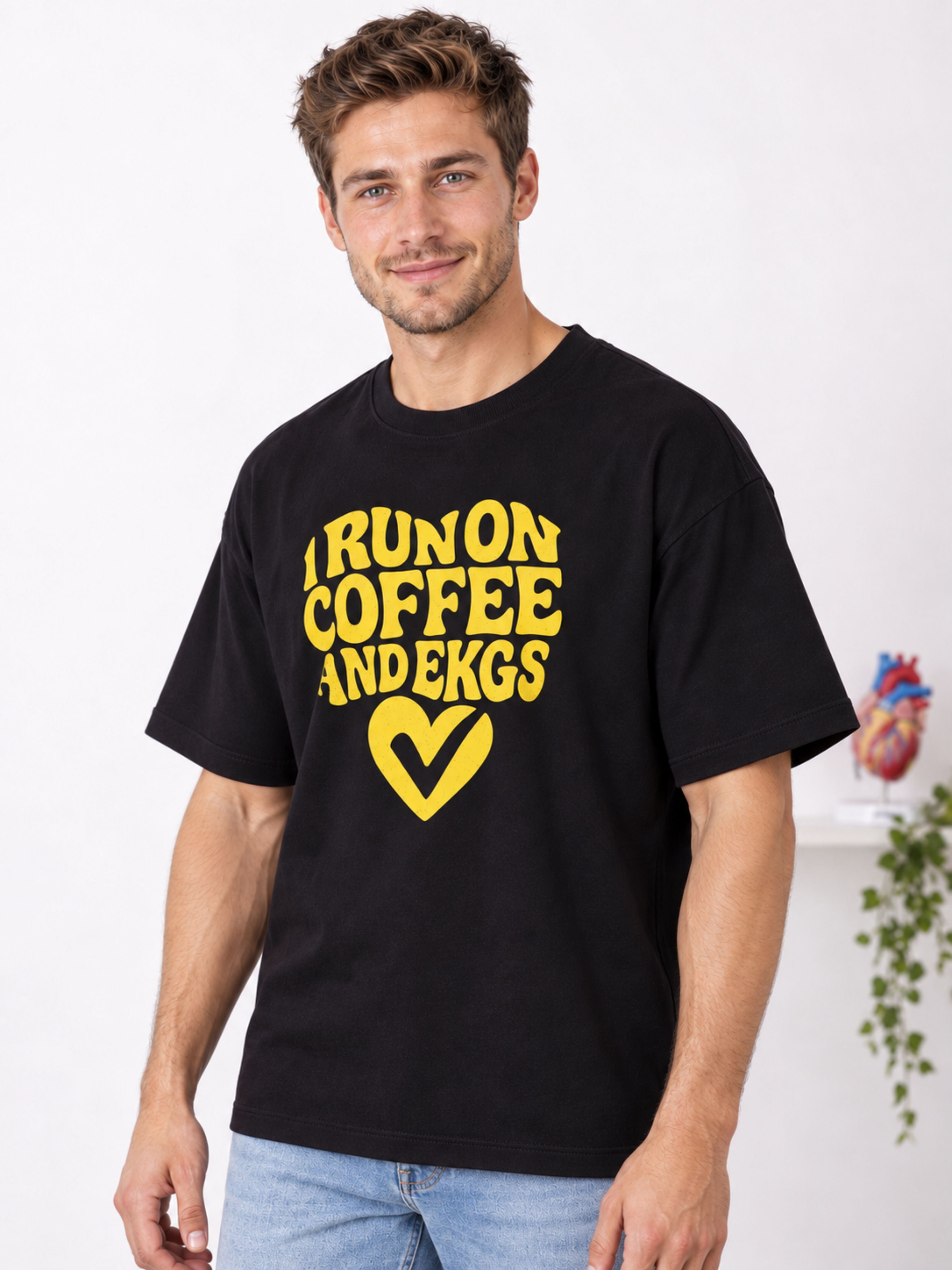 Cardiologist | I Run On Coffee And EKGs | Oversized Cool Printed Tshirt For Men