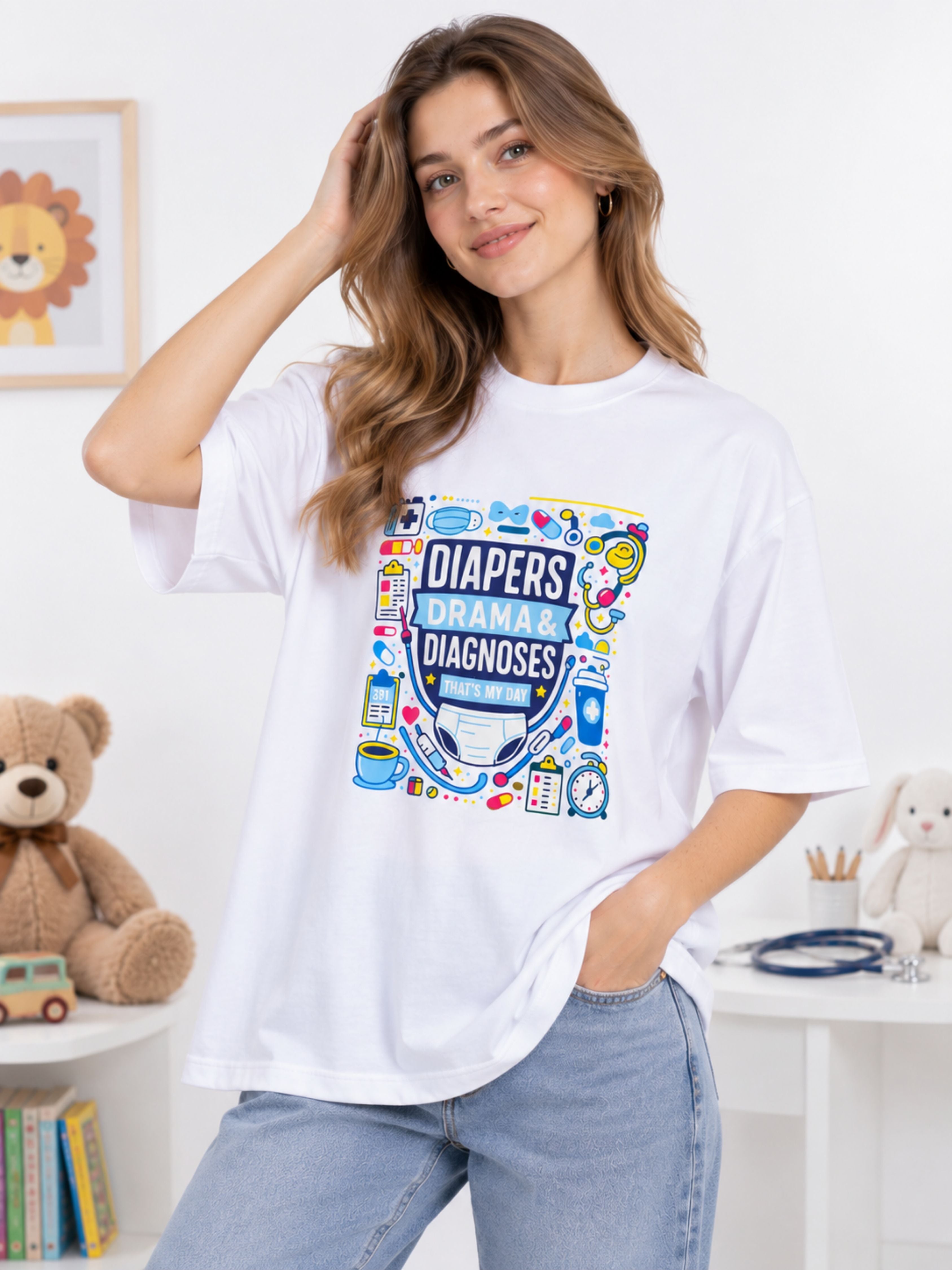 Paediatrician | Diapers, Drama & Diagnoses - That’s My Day | Oversized fit Tshirt
