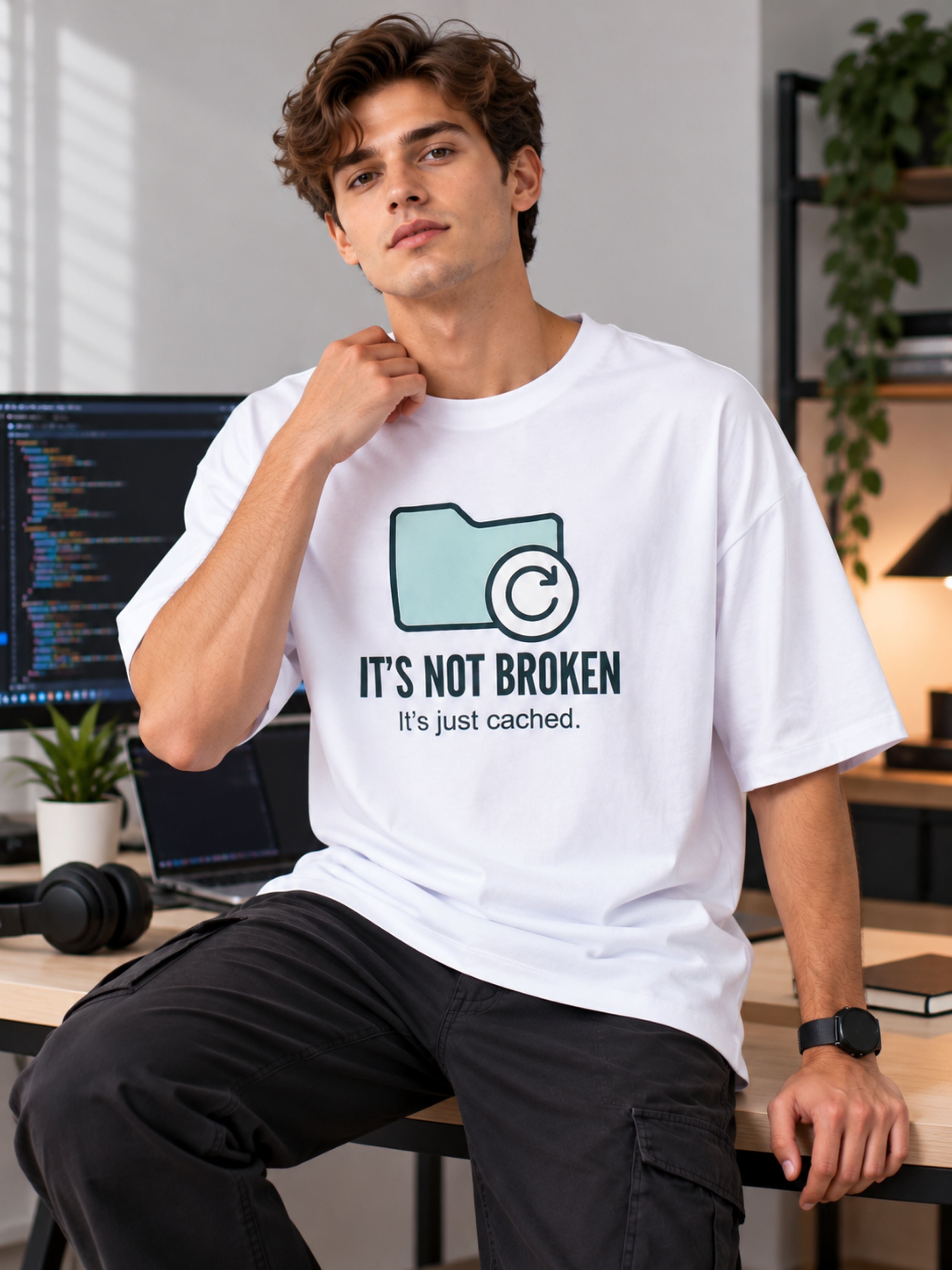 Software Engineer | It's Not Broken. It's Just Cached | Oversized Printed T-Shirt For Men