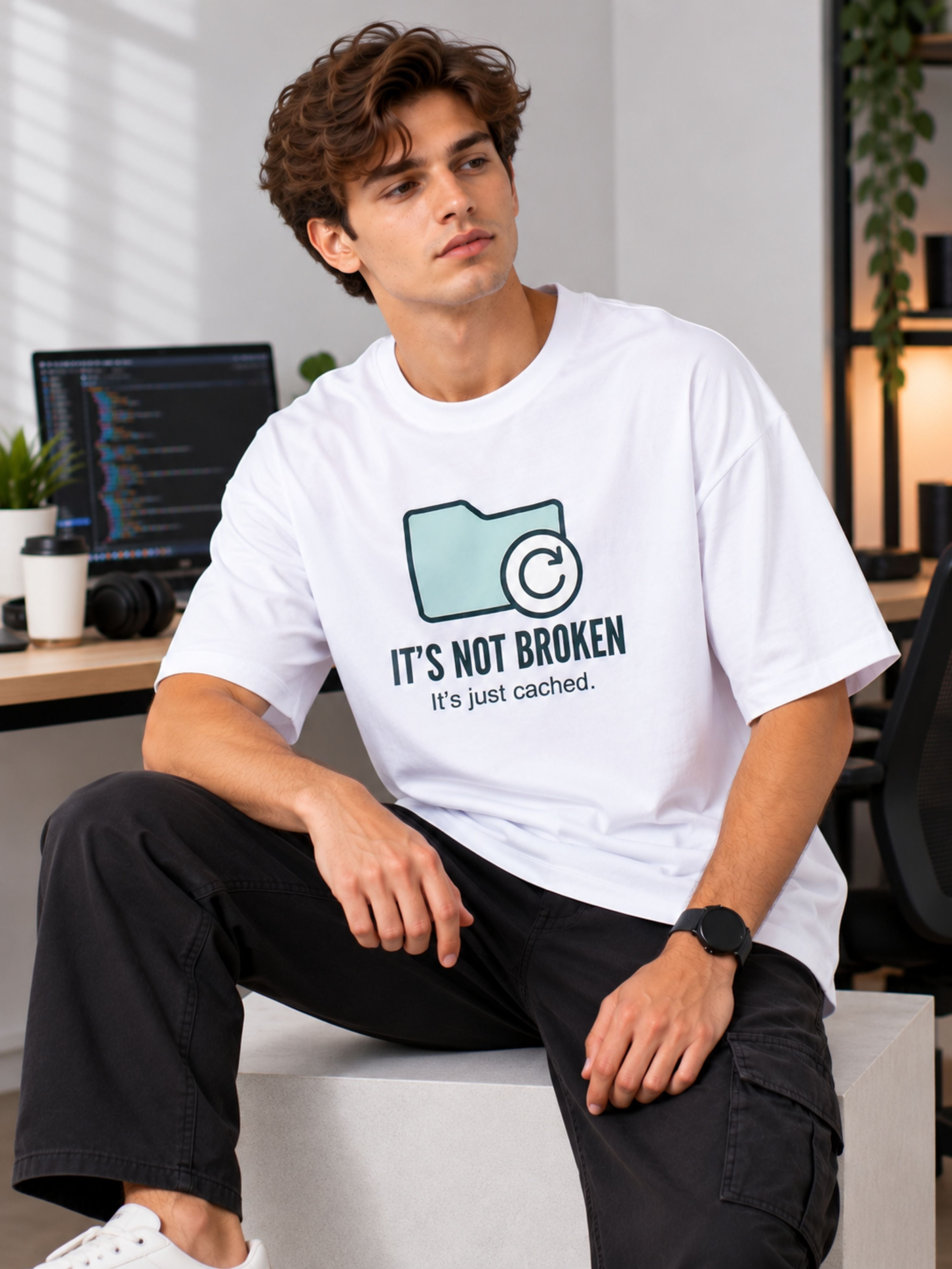 Software Engineer | It's Not Broken. It's Just Cached | Oversized Printed T-Shirt For Men