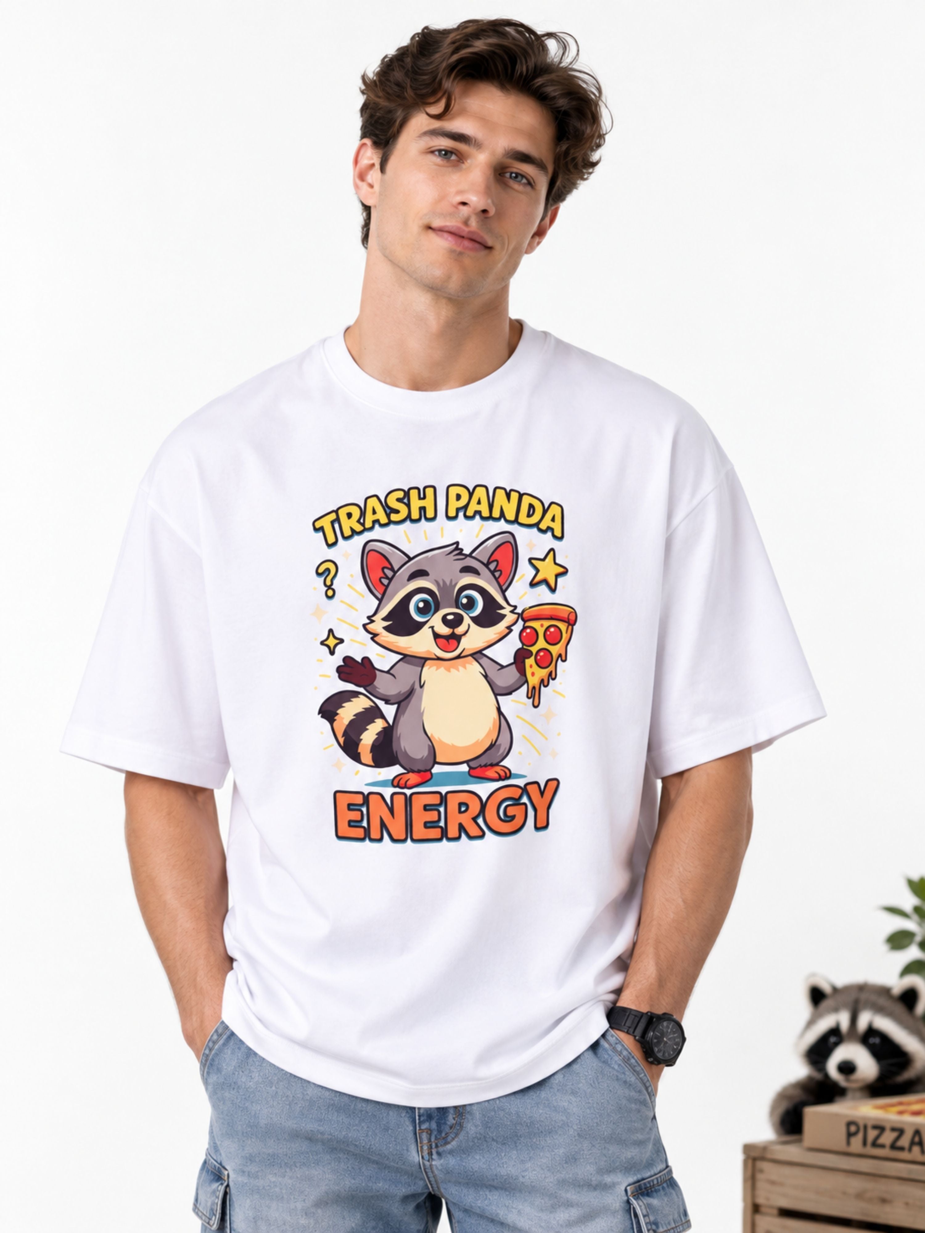 Trash Panda Energy | Raccoon Animal Archetype Oversized T-Shirt For Men
