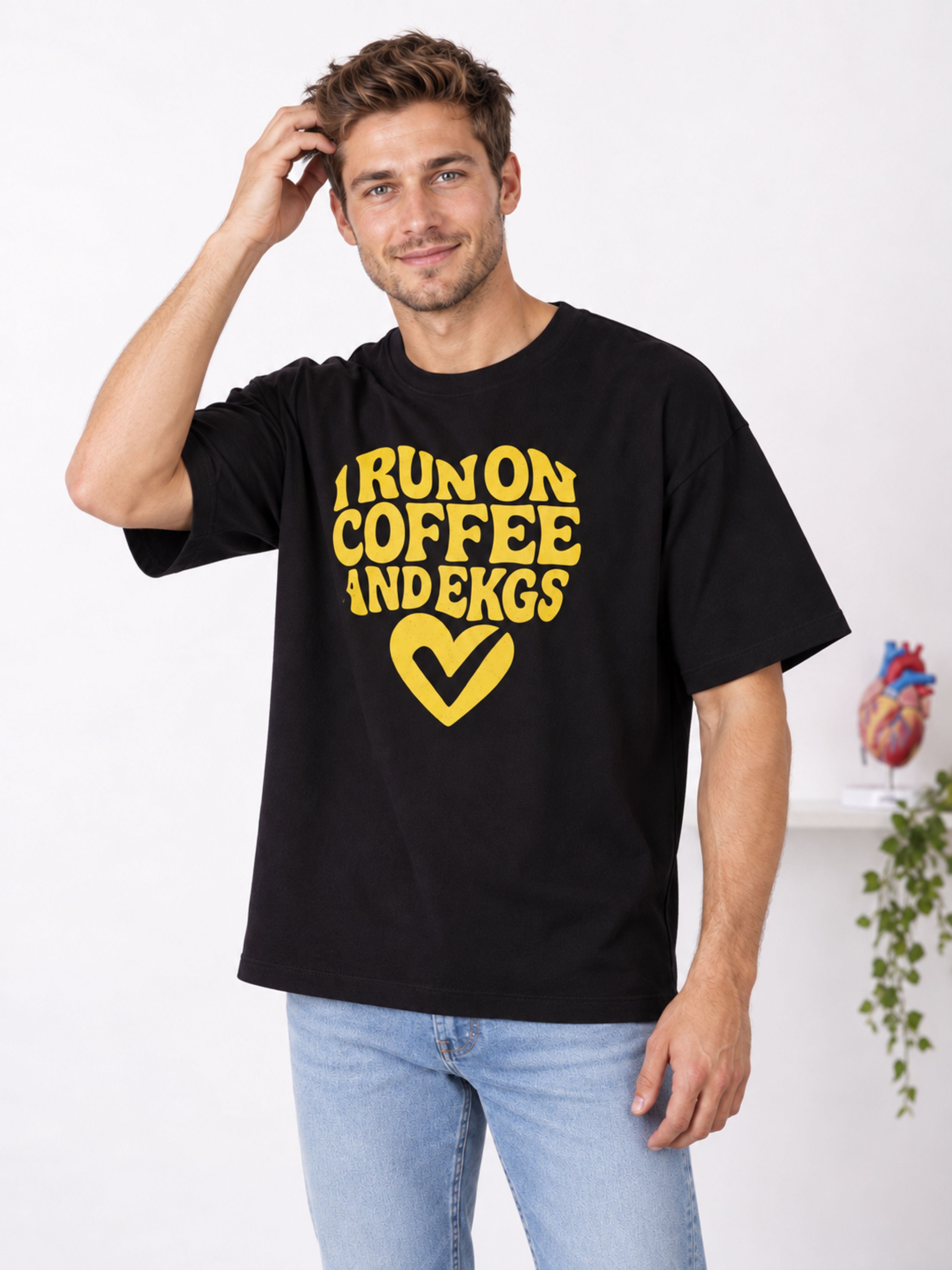 Cardiologist | I Run On Coffee And EKGs | Oversized Cool Printed Tshirt For Men