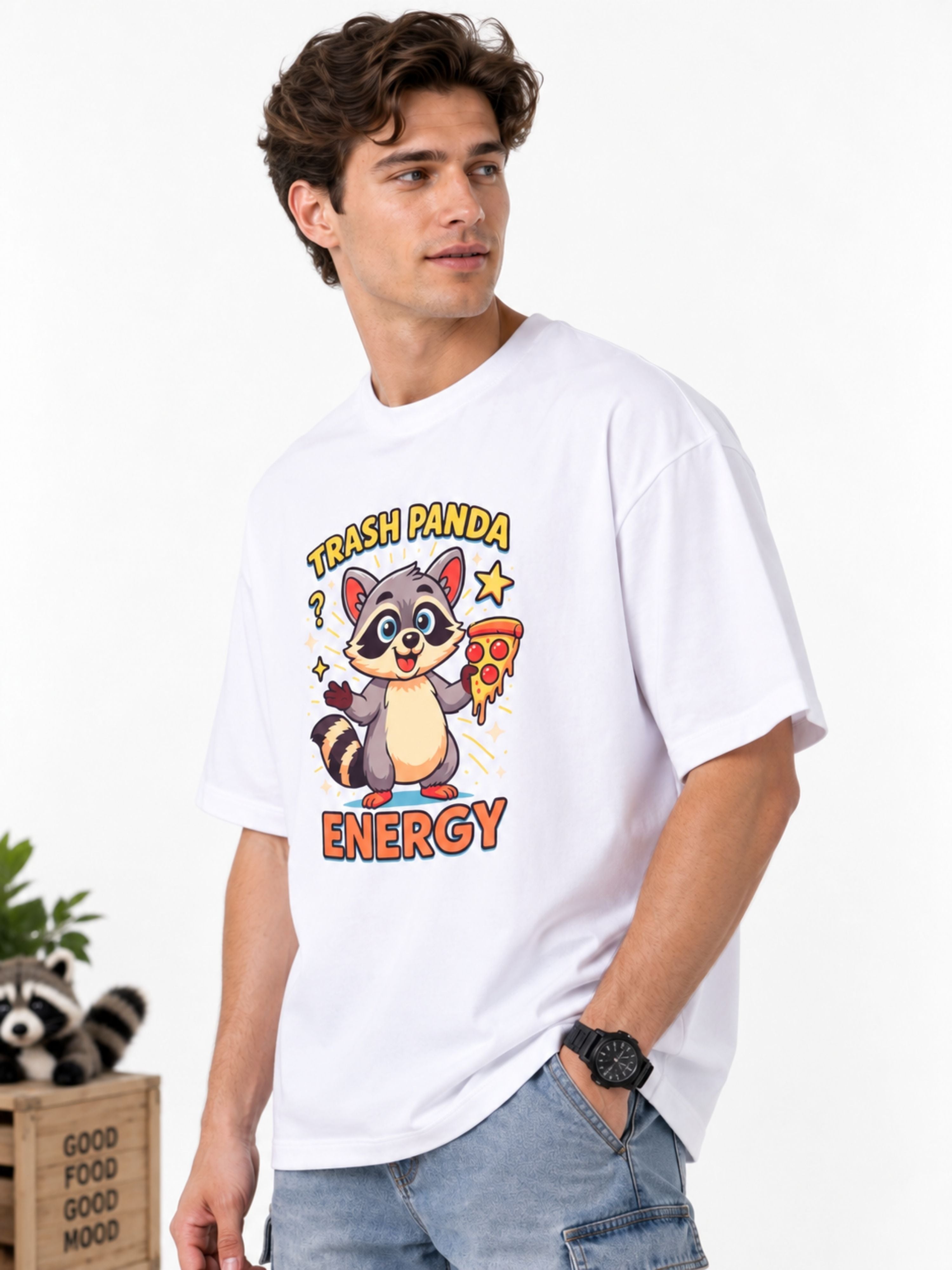 Trash Panda Energy | Raccoon Animal Archetype Oversized T-Shirt For Men