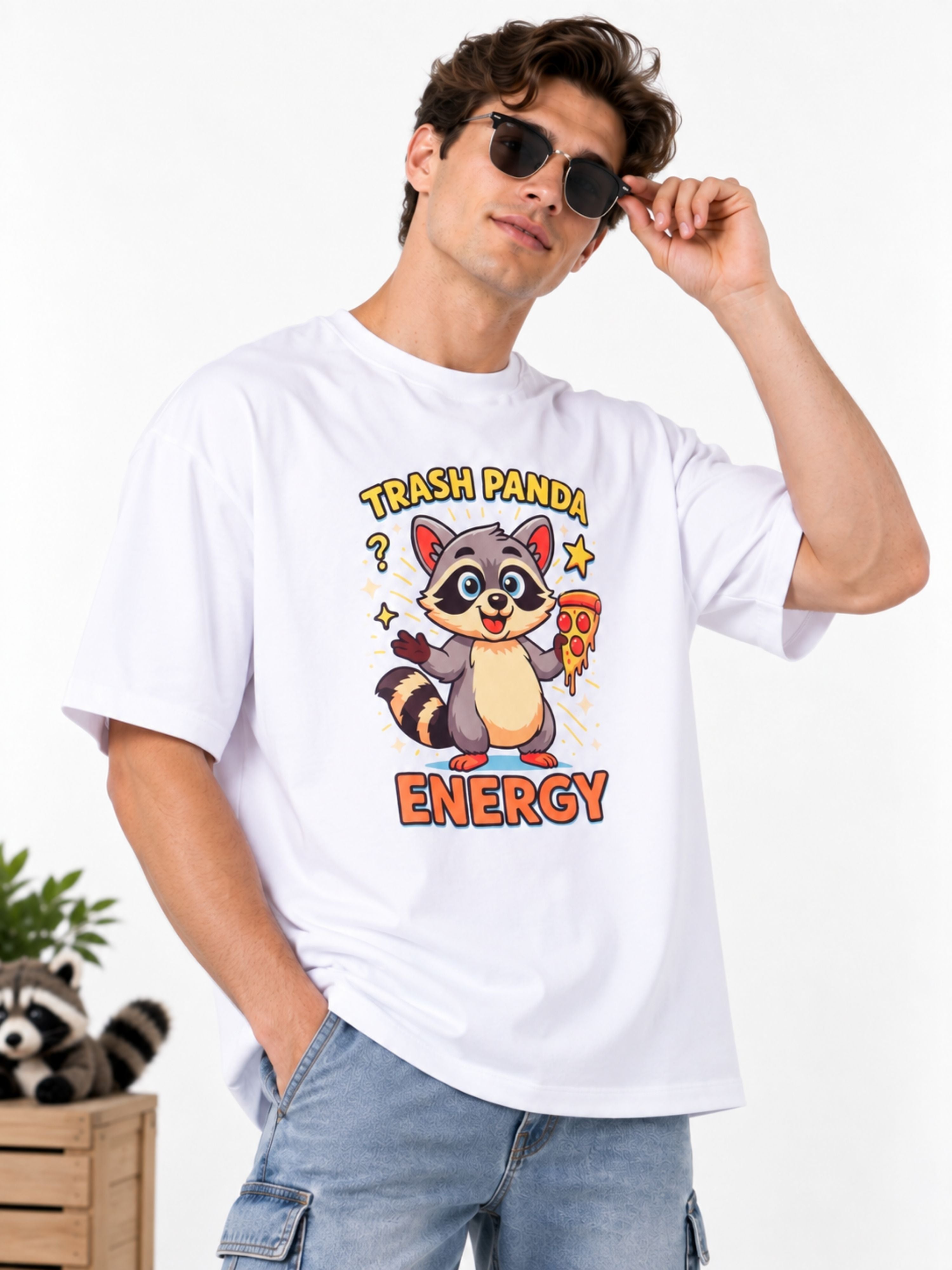 Trash Panda Energy | Raccoon Animal Archetype Oversized T-Shirt For Men