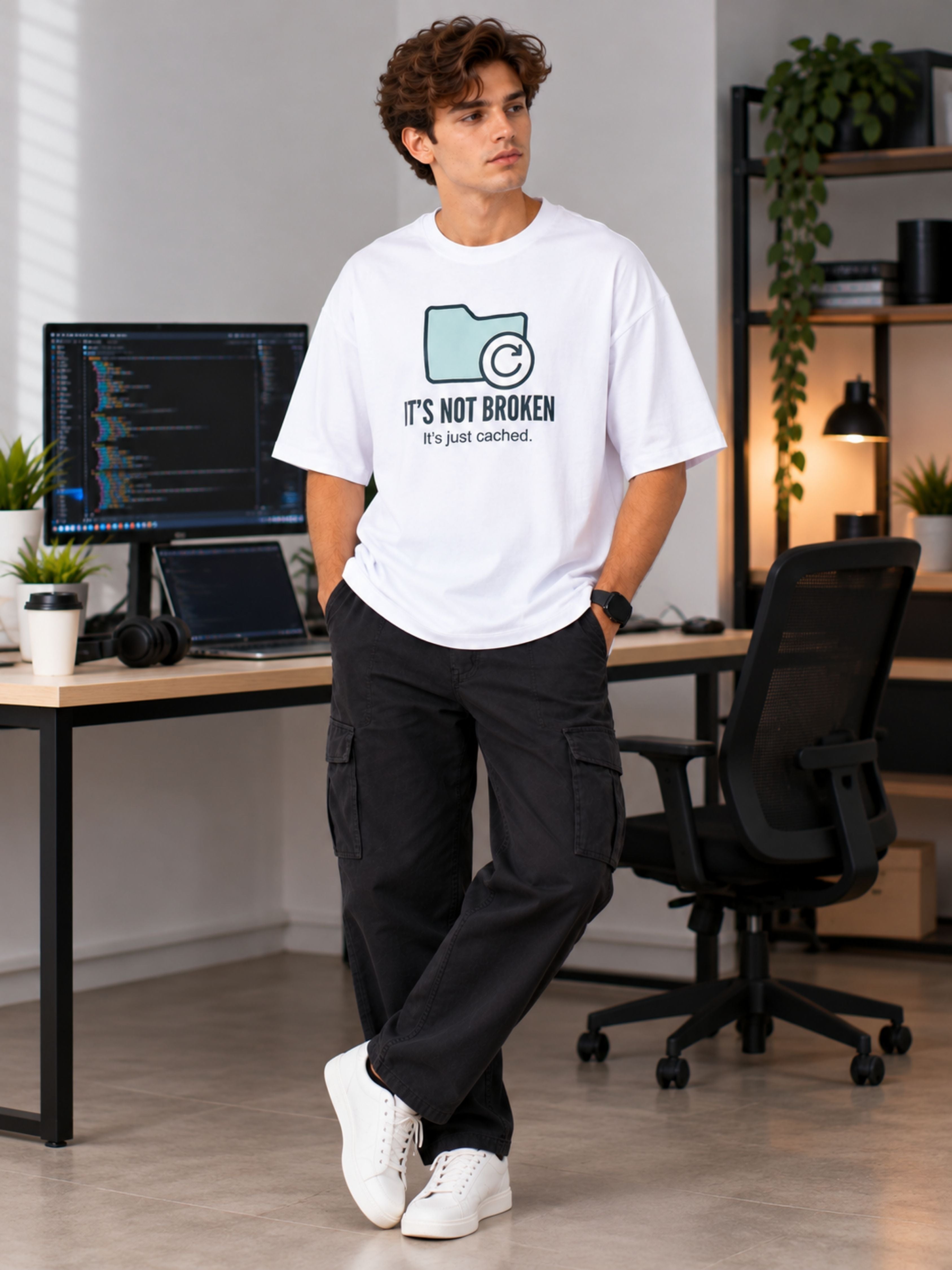 Software Engineer | It's Not Broken. It's Just Cached | Oversized Printed T-Shirt For Men