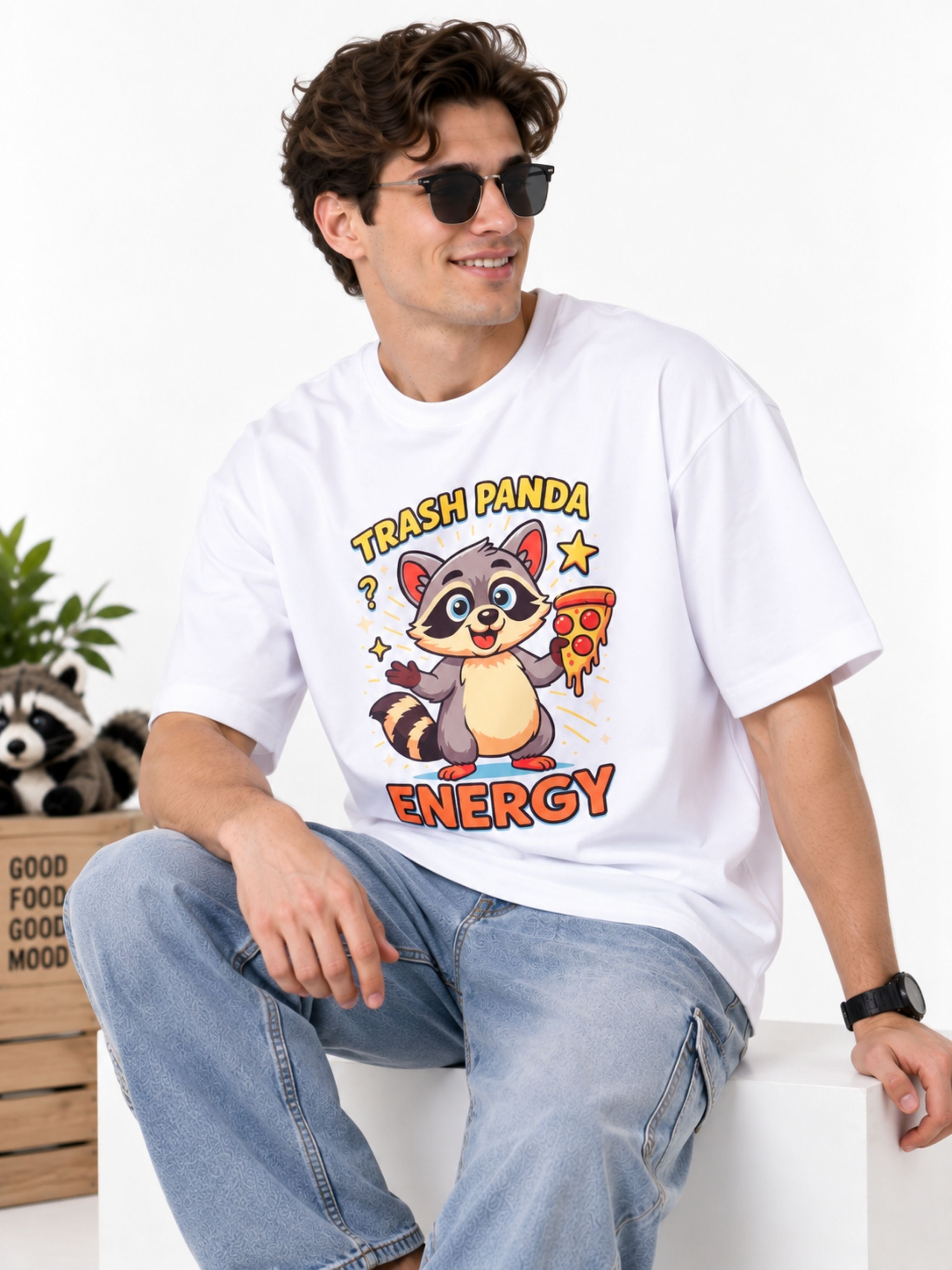 Trash Panda Energy | Raccoon Animal Archetype Oversized T-Shirt For Men