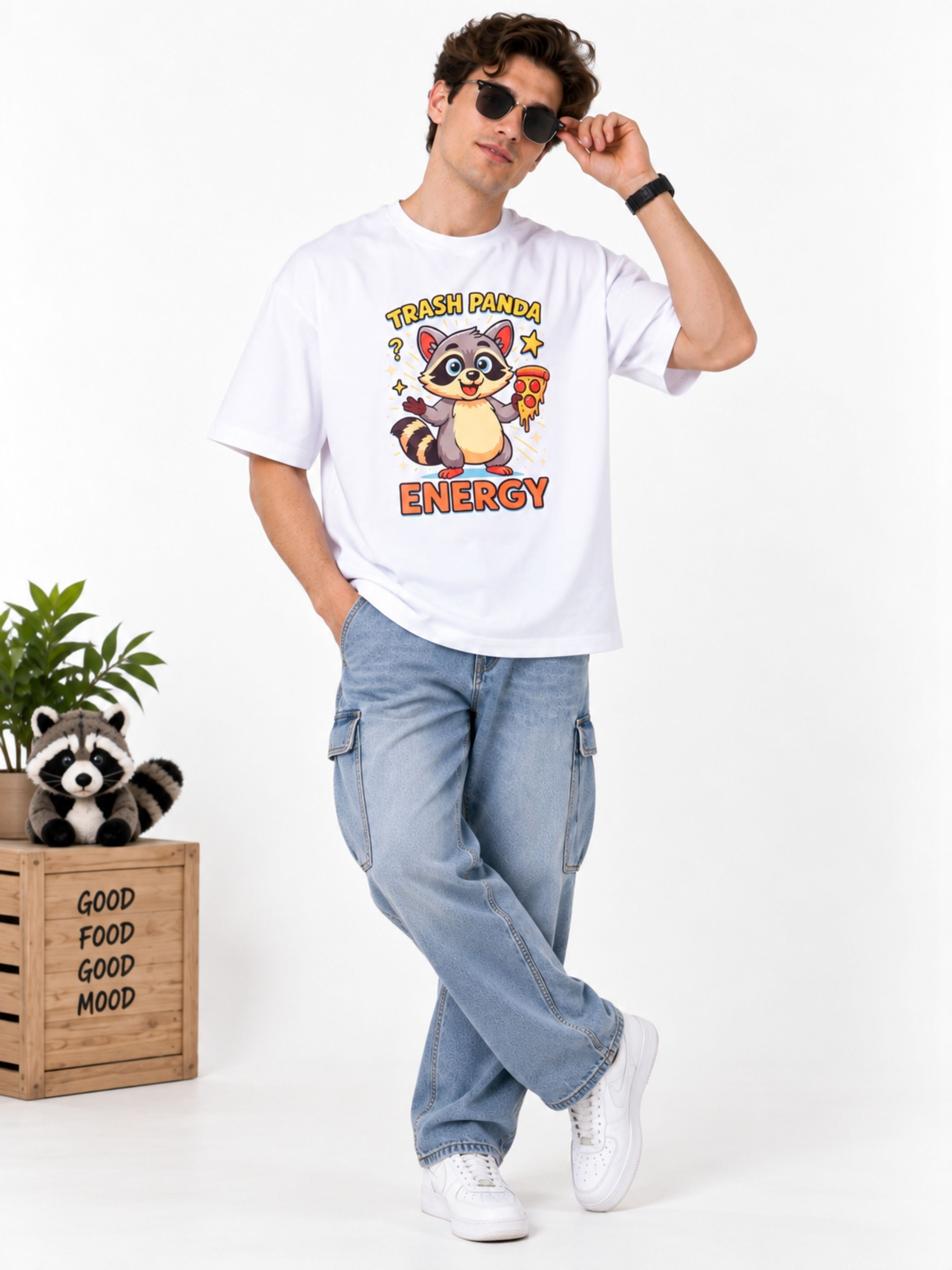 Trash Panda Energy | Raccoon Animal Archetype Oversized T-Shirt For Men