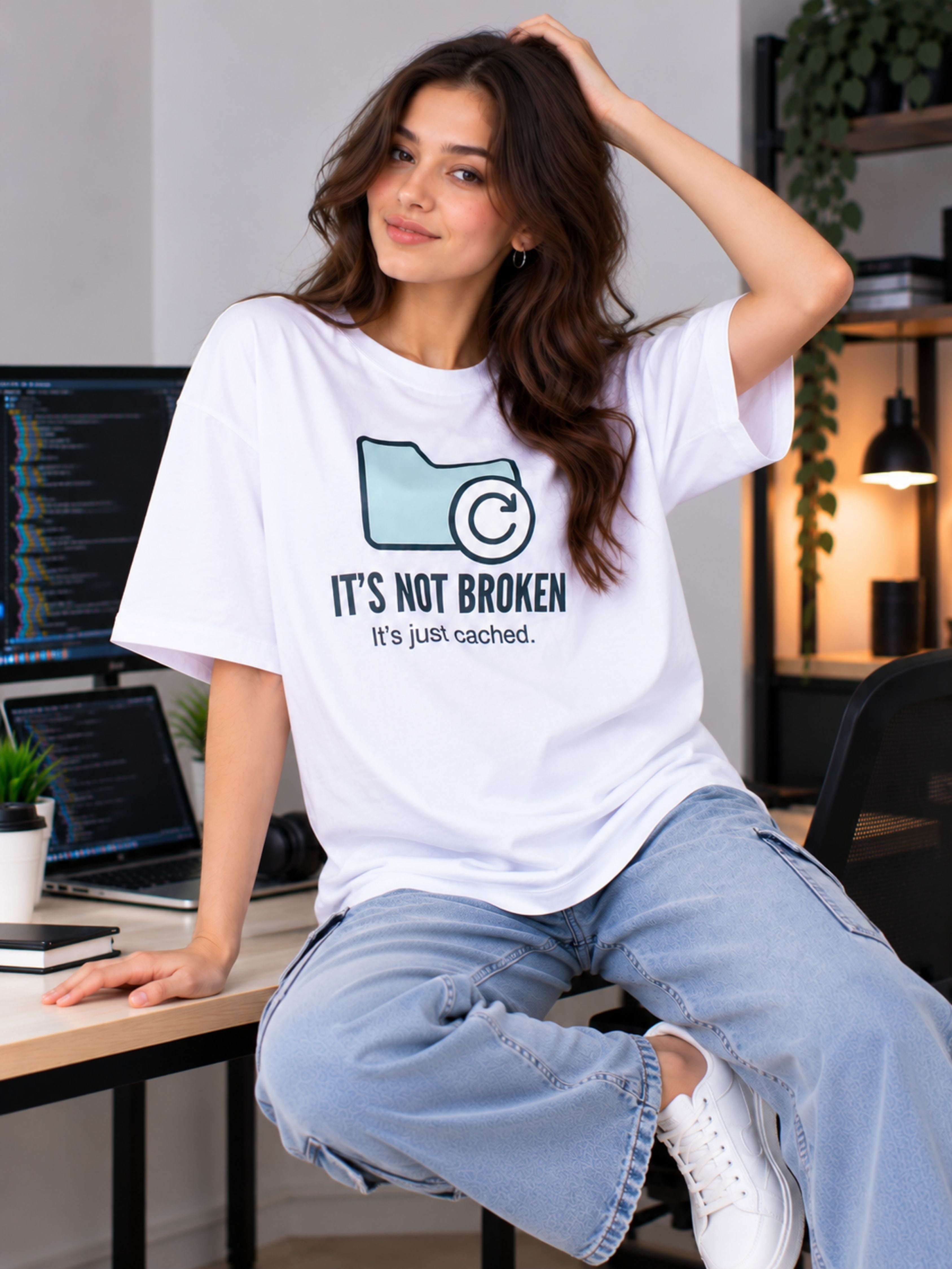 Software Engineer | It's Not Broken. It's Just Cached | Oversized Printed T-Shirt For Women