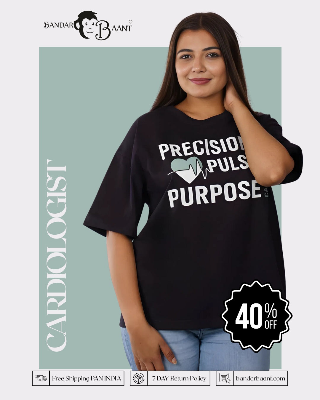 Cardiologist | Precision. Pulse. Purpose. Cardiologist Life. | Oversized fit Tshirt