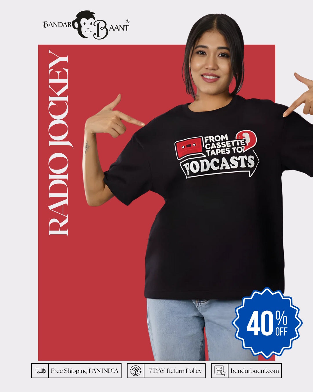 Radio Jockey | From Cassette Tapes to Podcasts | Oversized fit Tshirt